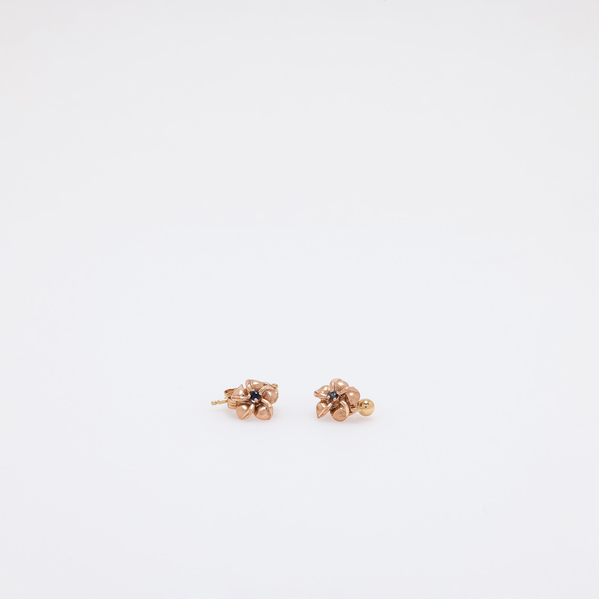 Baby Sapphire Plumeria Dangling Studs in Rose Gold