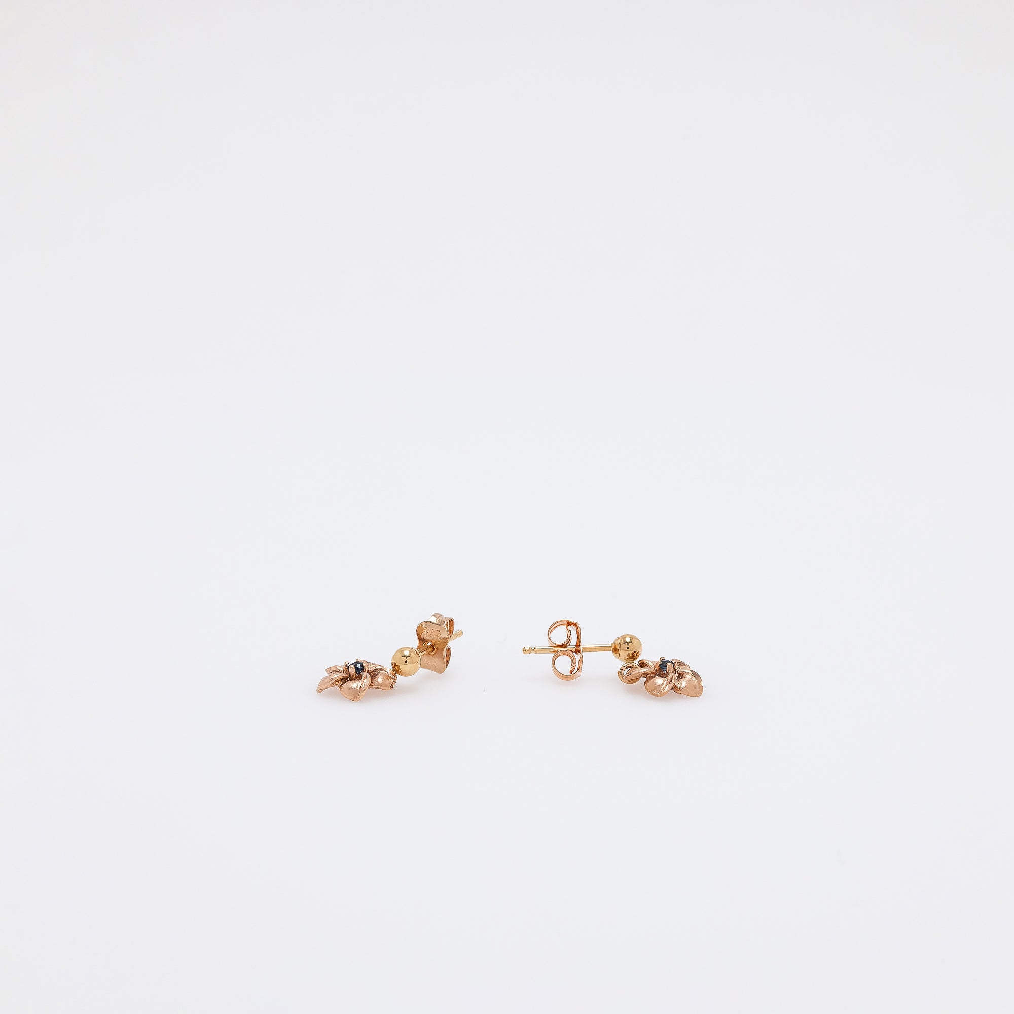 Baby Sapphire Plumeria Dangling Studs in Rose Gold