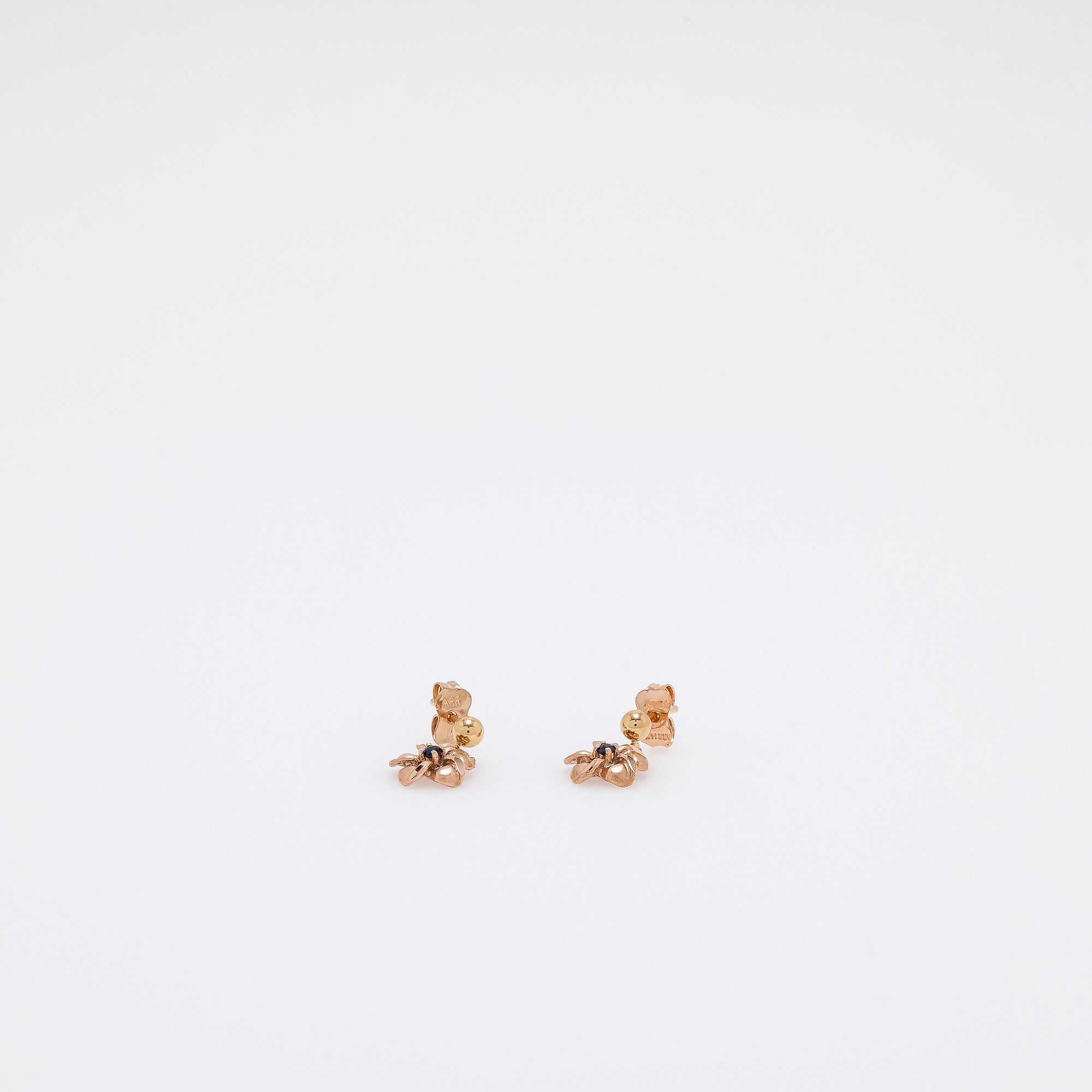 Baby Sapphire Plumeria Dangling Studs in Rose Gold