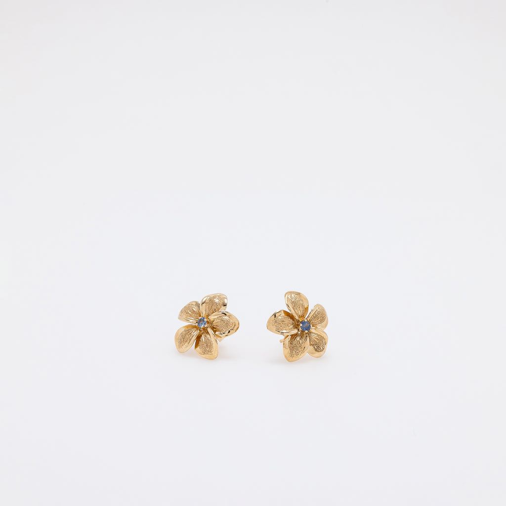 Sapphire Plumeria Textured Studs in Yellow Gold - Small Size