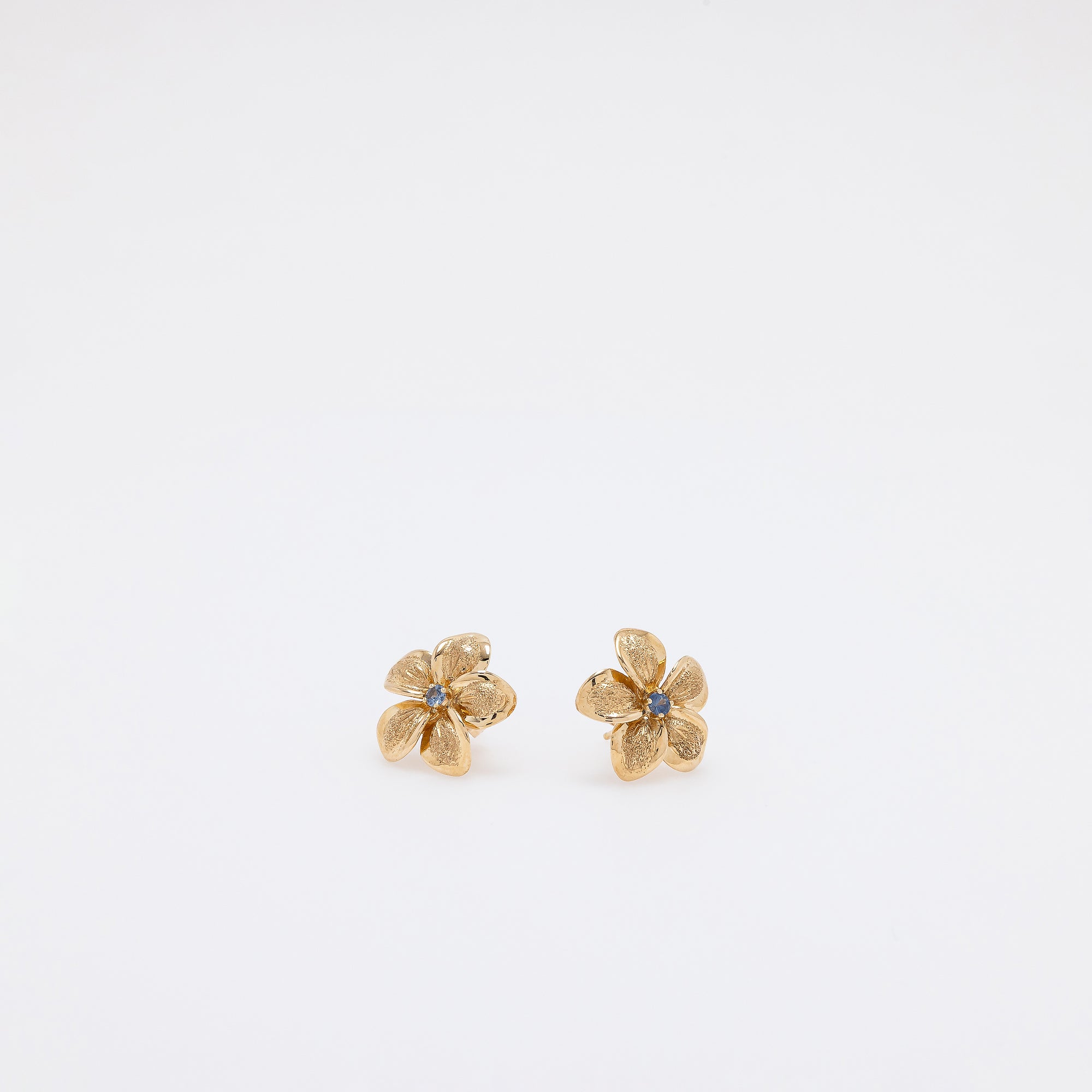 Sapphire Plumeria Textured Studs in Yellow Gold - Small Size