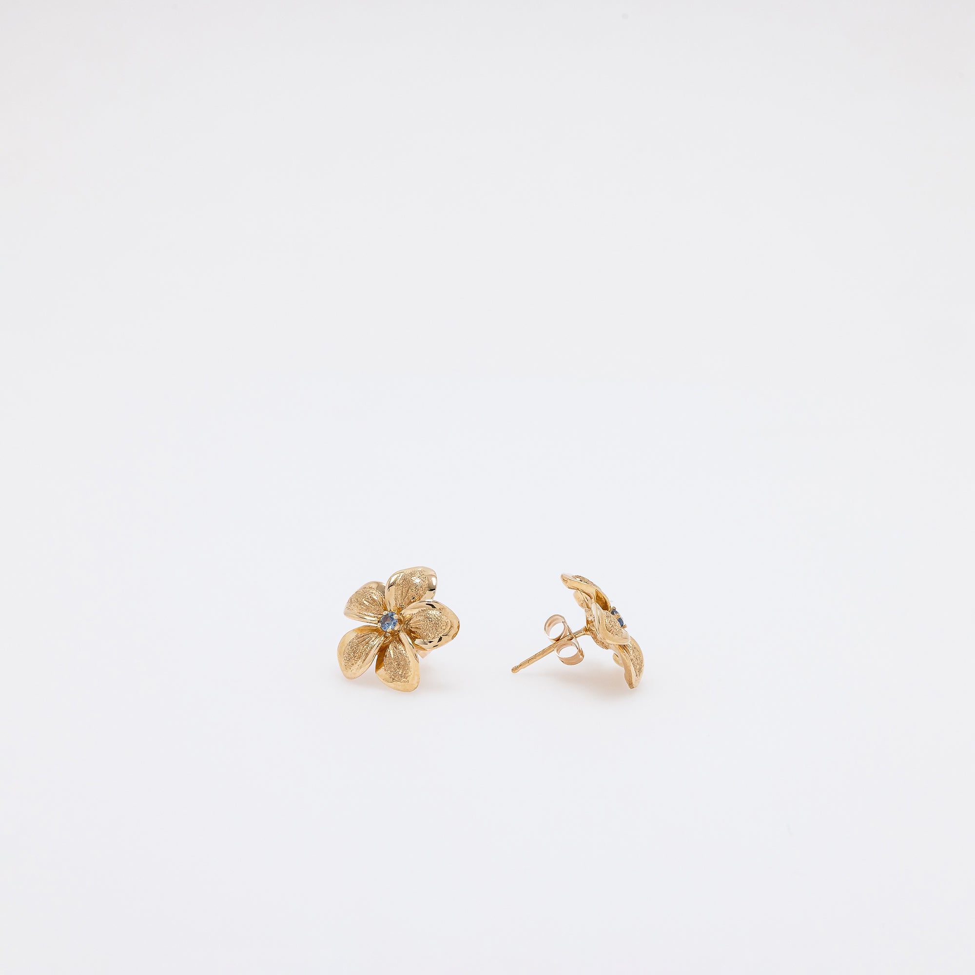 Sapphire Plumeria Textured Studs in Yellow Gold - Small Size
