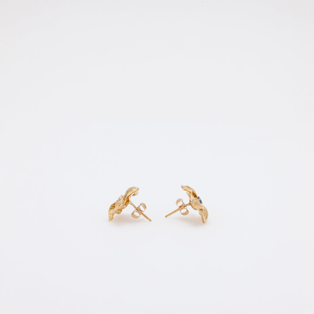 Sapphire Plumeria Textured Studs in Yellow Gold - Small Size