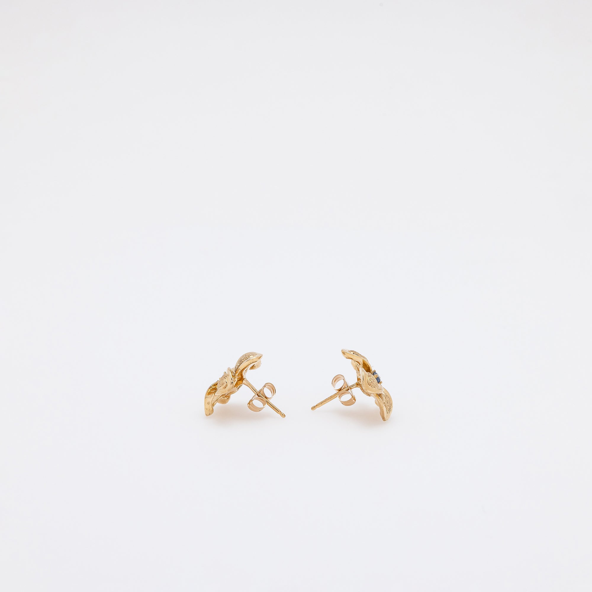 Sapphire Plumeria Textured Studs in Yellow Gold - Small Size