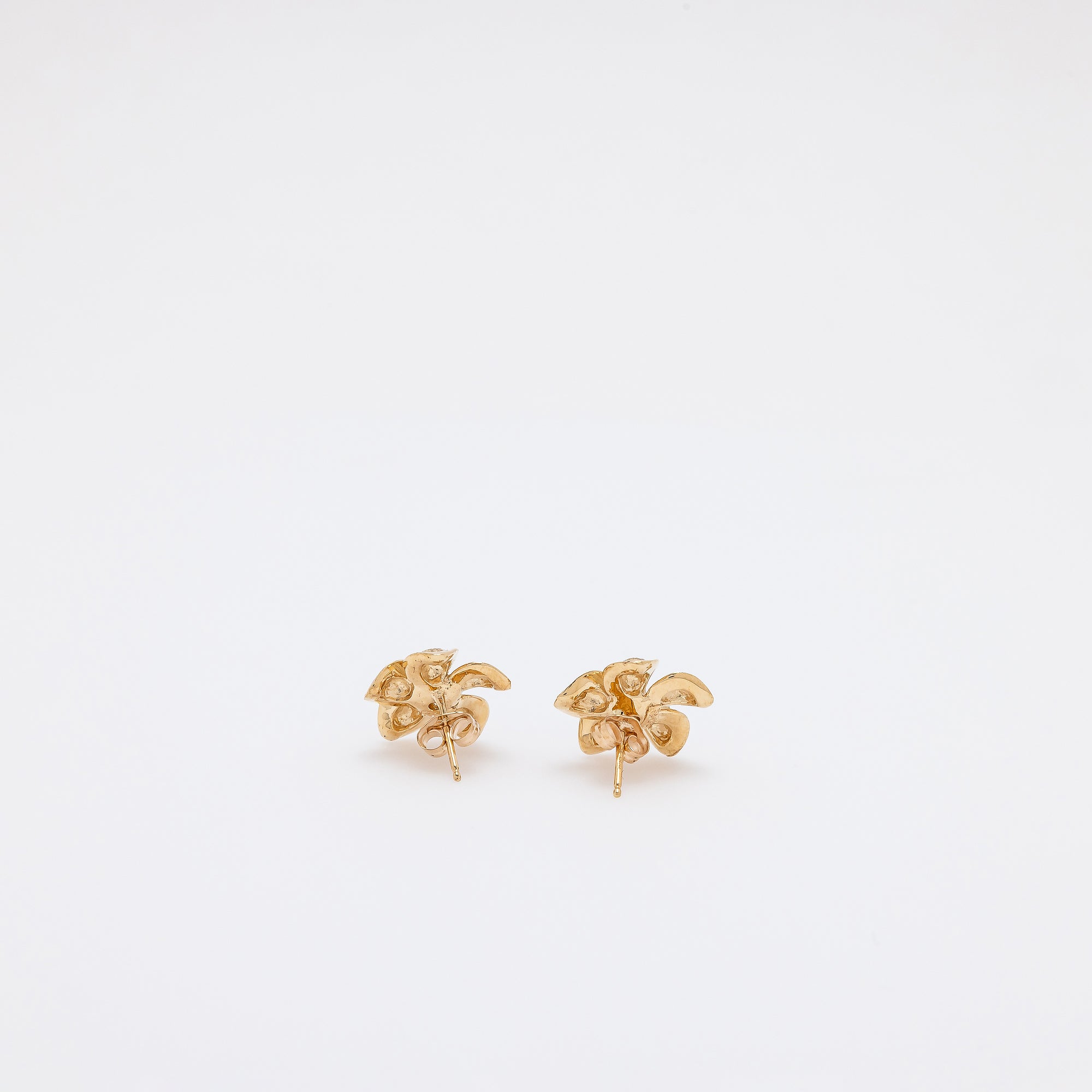 Sapphire Plumeria Textured Studs in Yellow Gold - Small Size