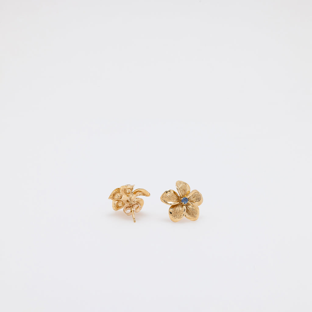 Sapphire Plumeria Textured Studs in Yellow Gold - Small Size