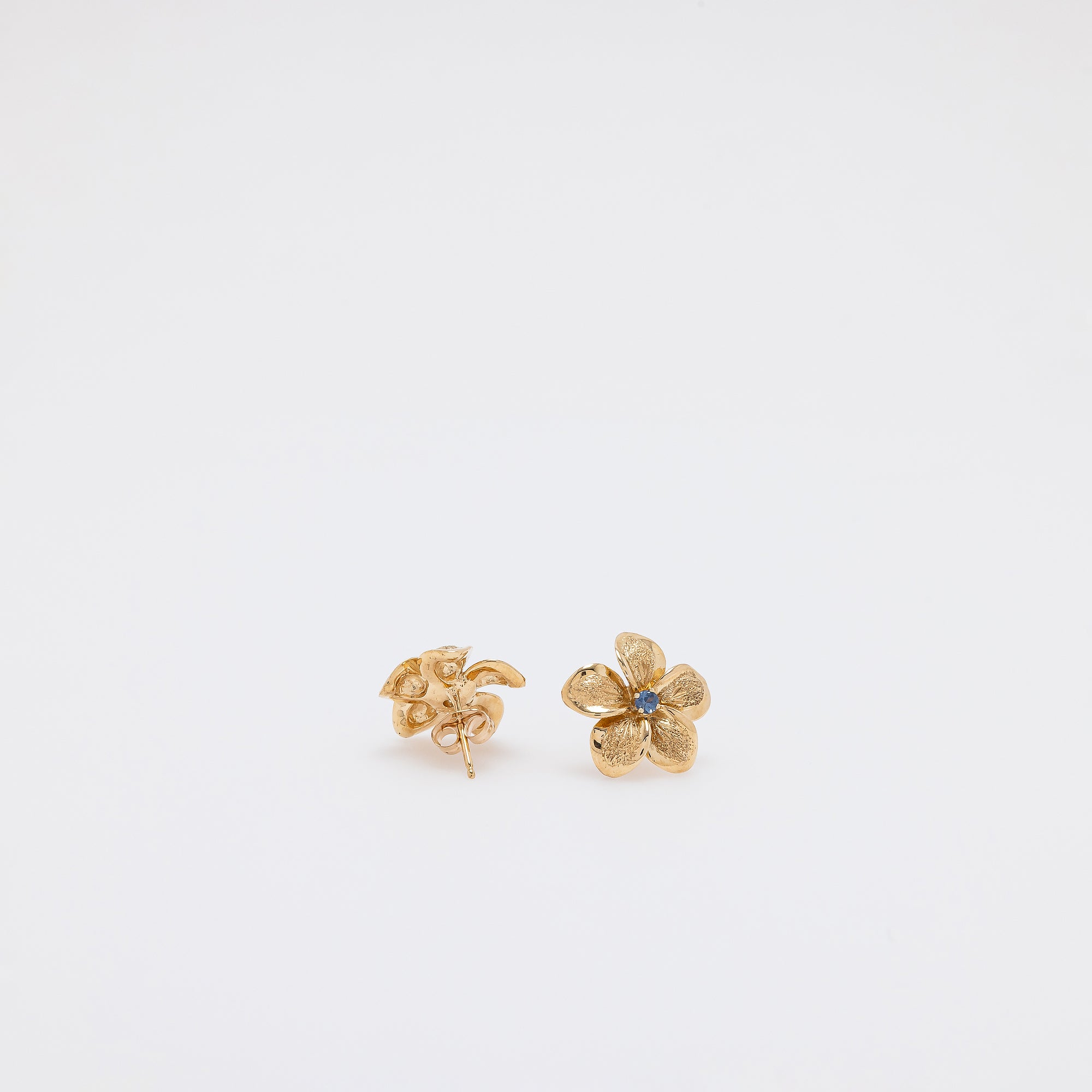 Sapphire Plumeria Textured Studs in Yellow Gold - Small Size