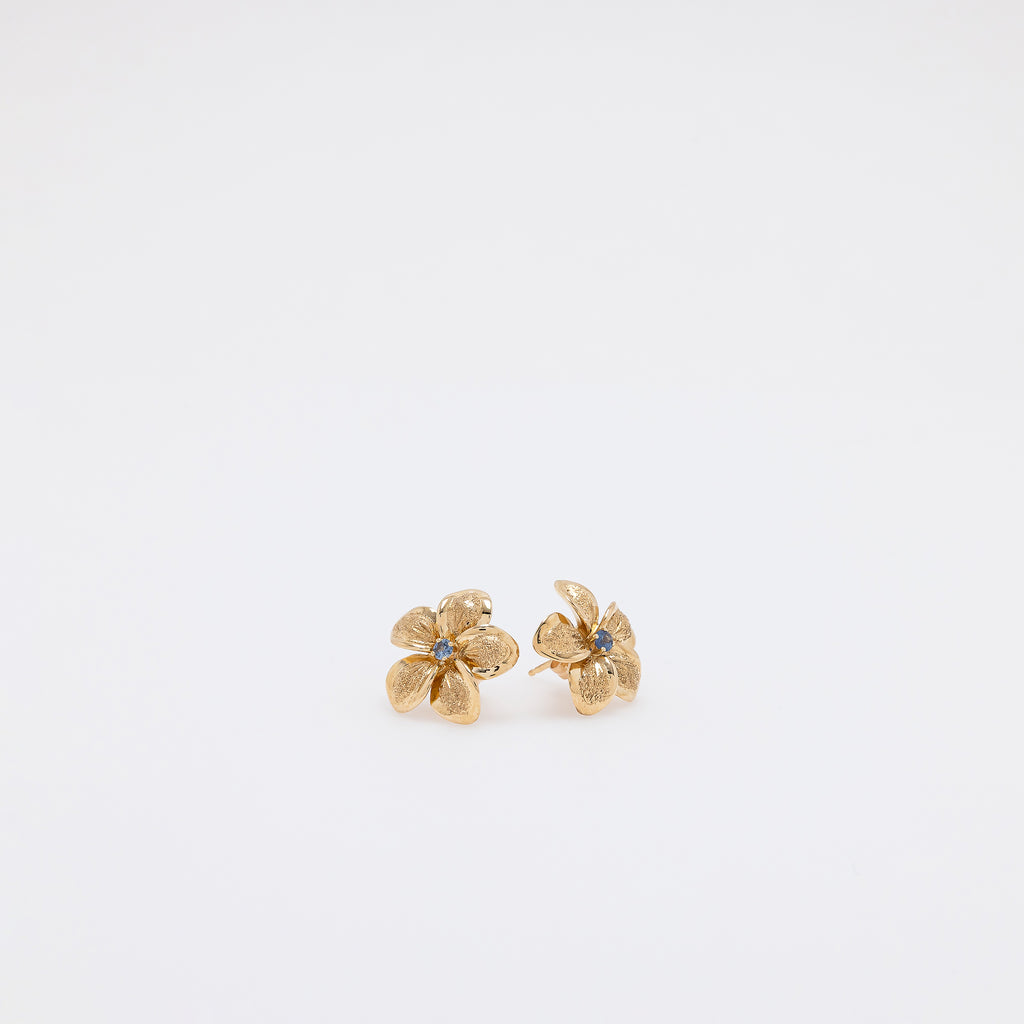 Sapphire Plumeria Textured Studs in Yellow Gold - Small Size