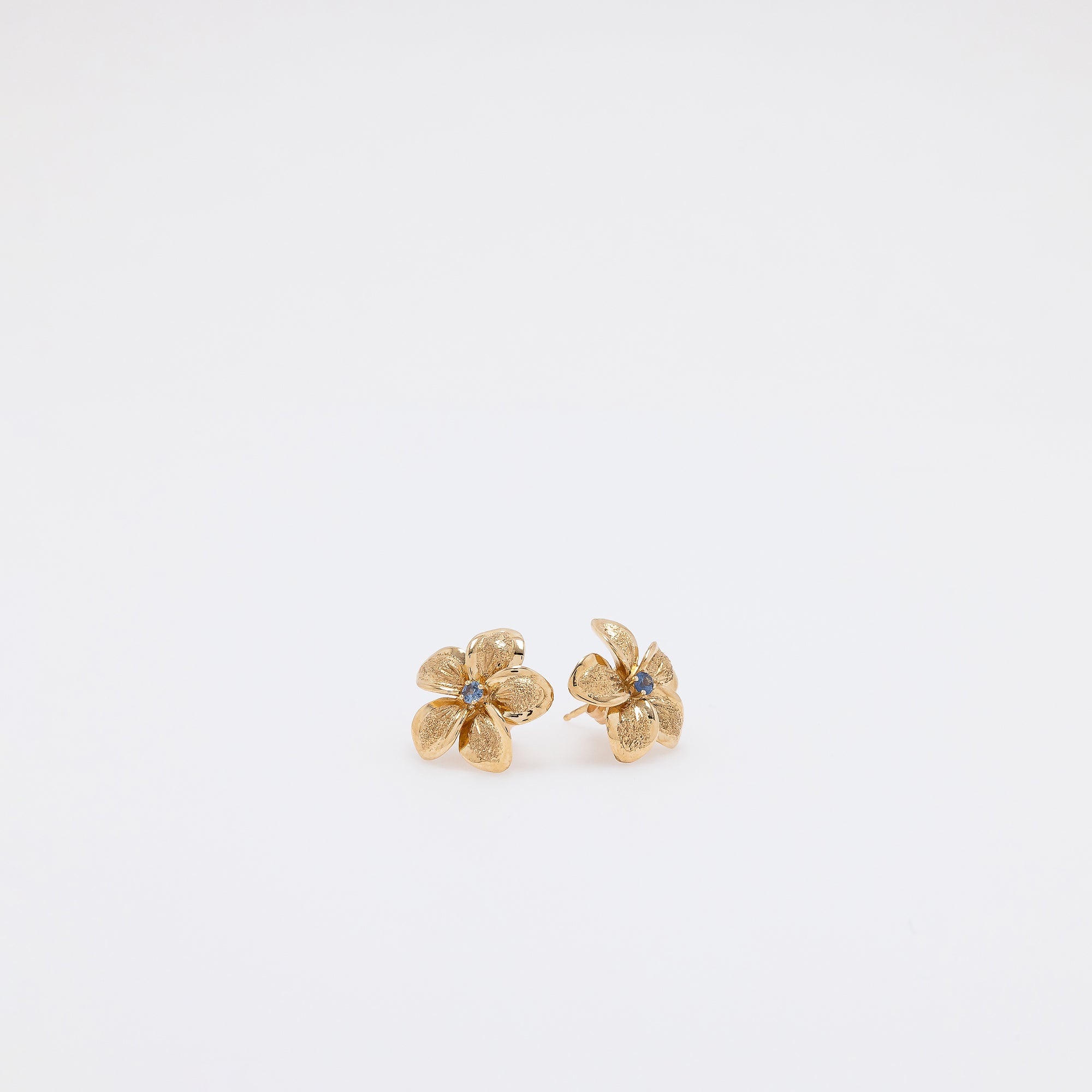 Sapphire Plumeria Textured Studs in Yellow Gold - Small Size