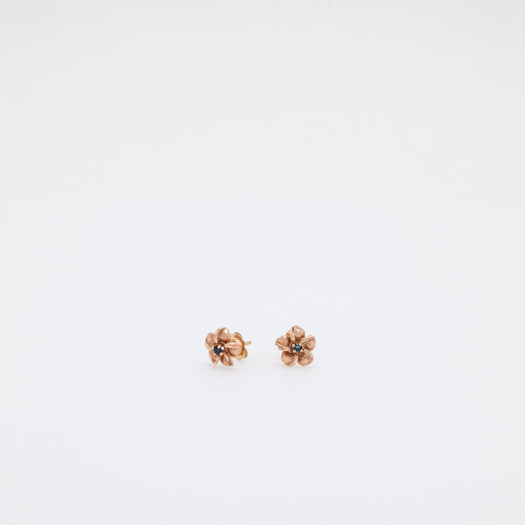 Baby Sapphire Plumeria Studs in Rose Gold