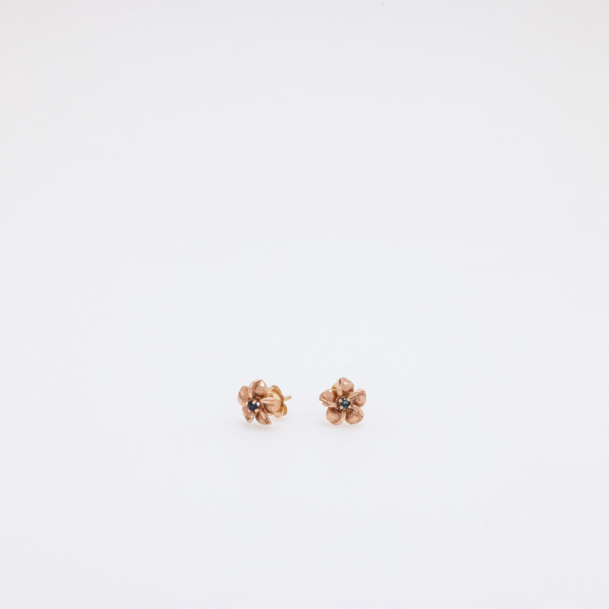 Baby Sapphire Plumeria Studs in Rose Gold