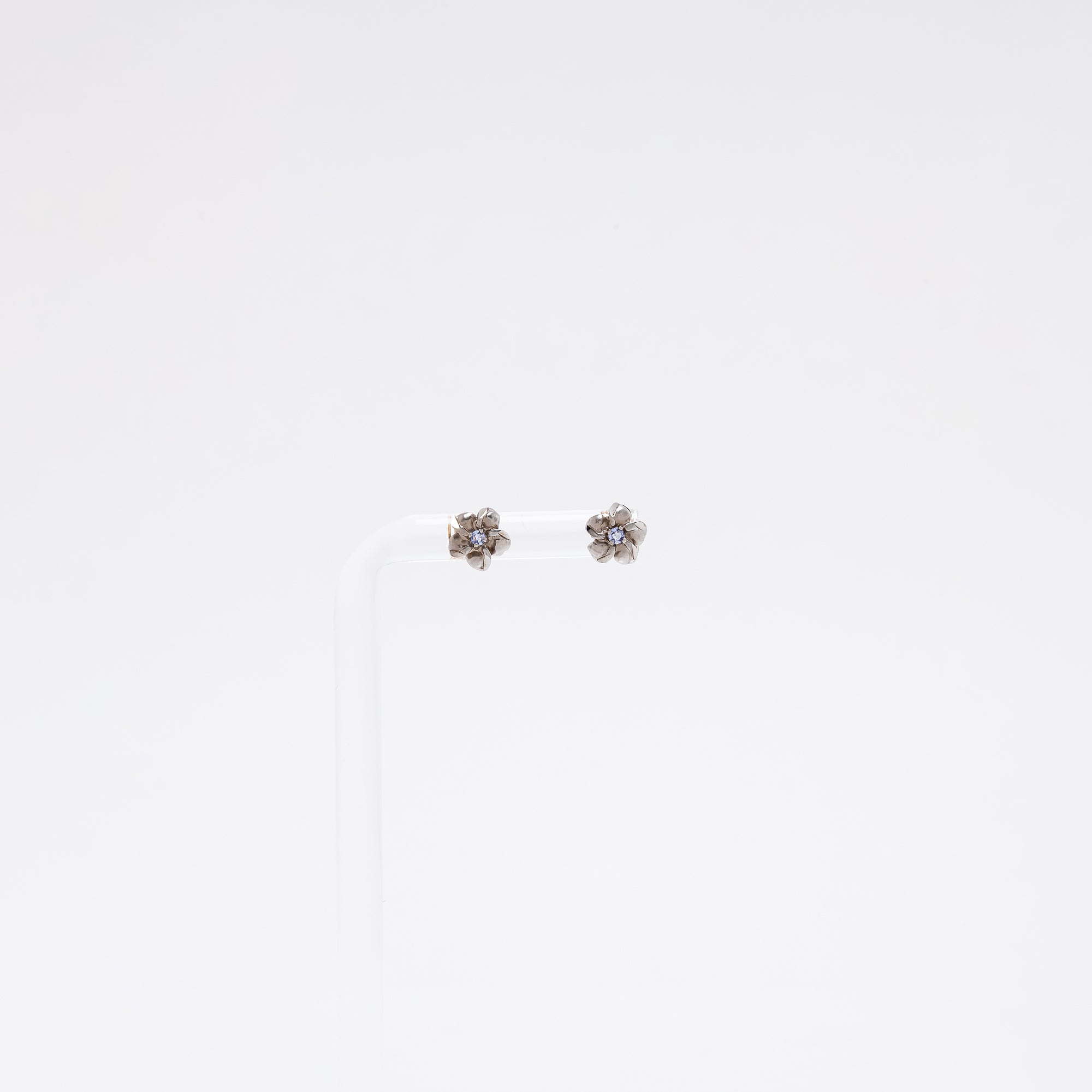 Baby Tanzanite Plumeria Studs in White Gold