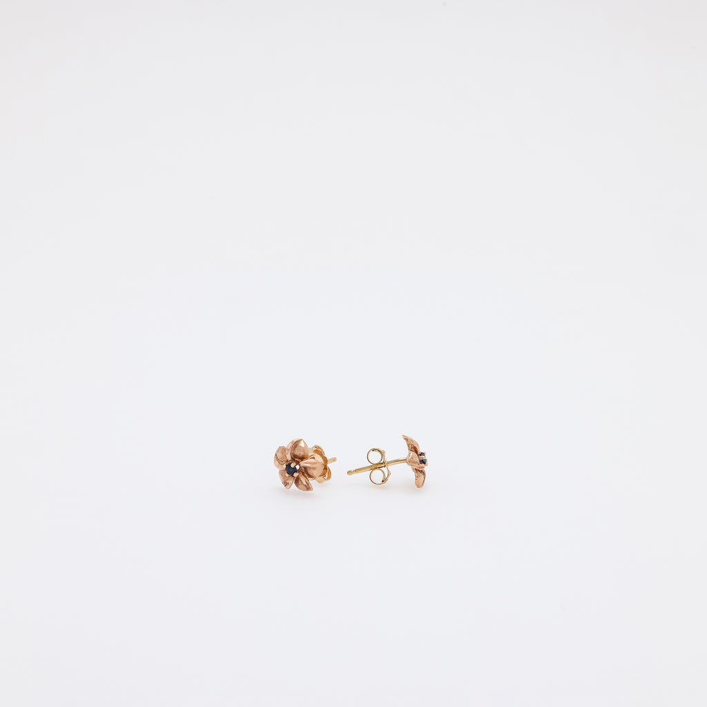 Baby Sapphire Plumeria Studs in Rose Gold