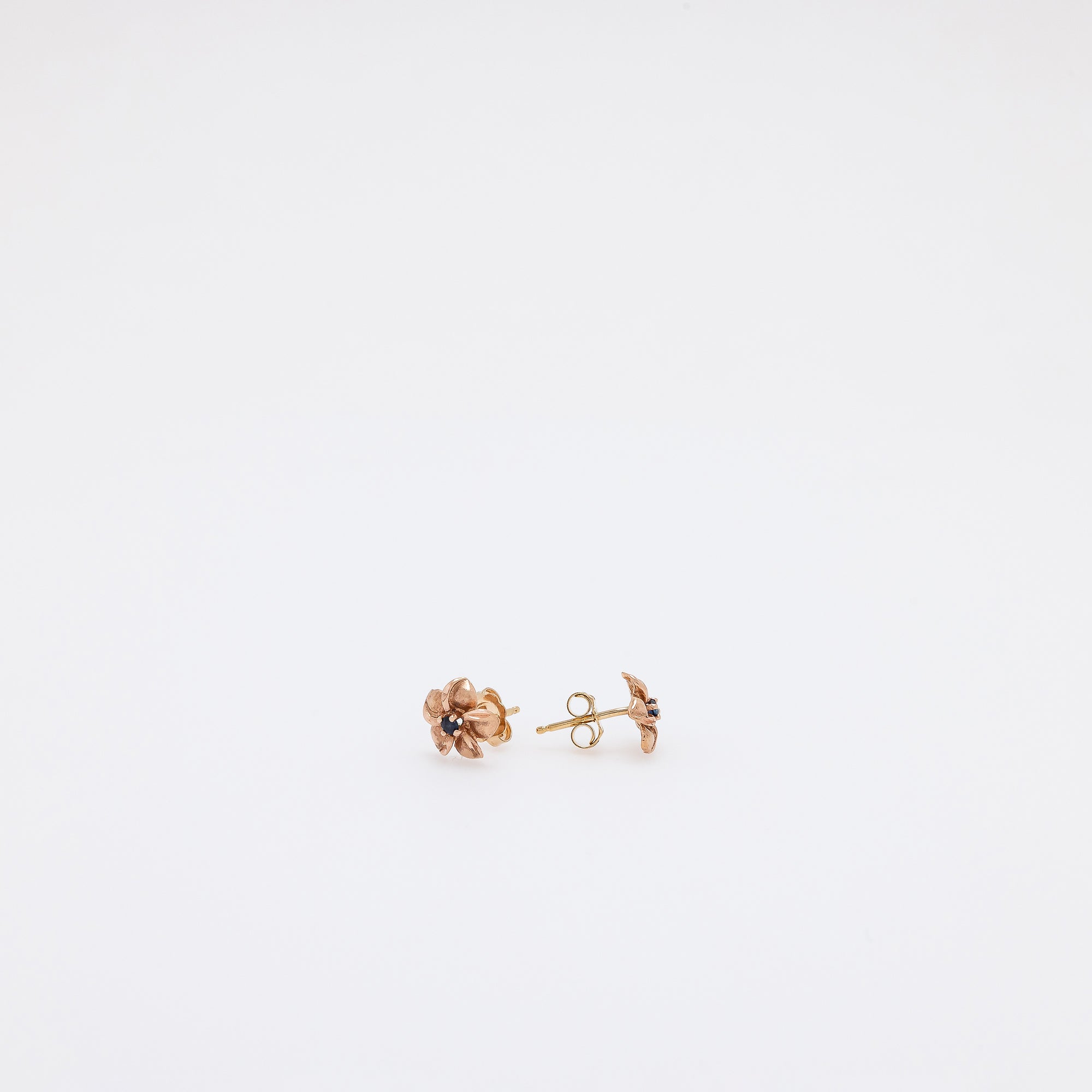 Baby Sapphire Plumeria Studs in Rose Gold
