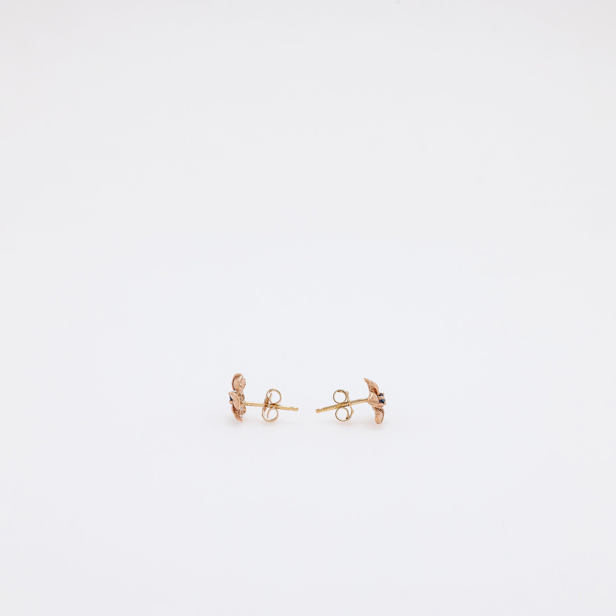 Baby Sapphire Plumeria Studs in Rose Gold