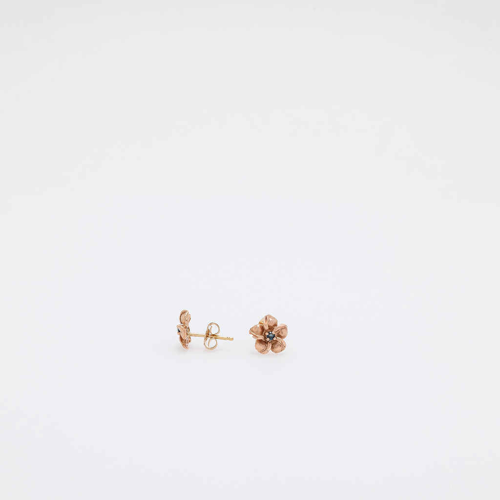 Baby Sapphire Plumeria Studs in Rose Gold