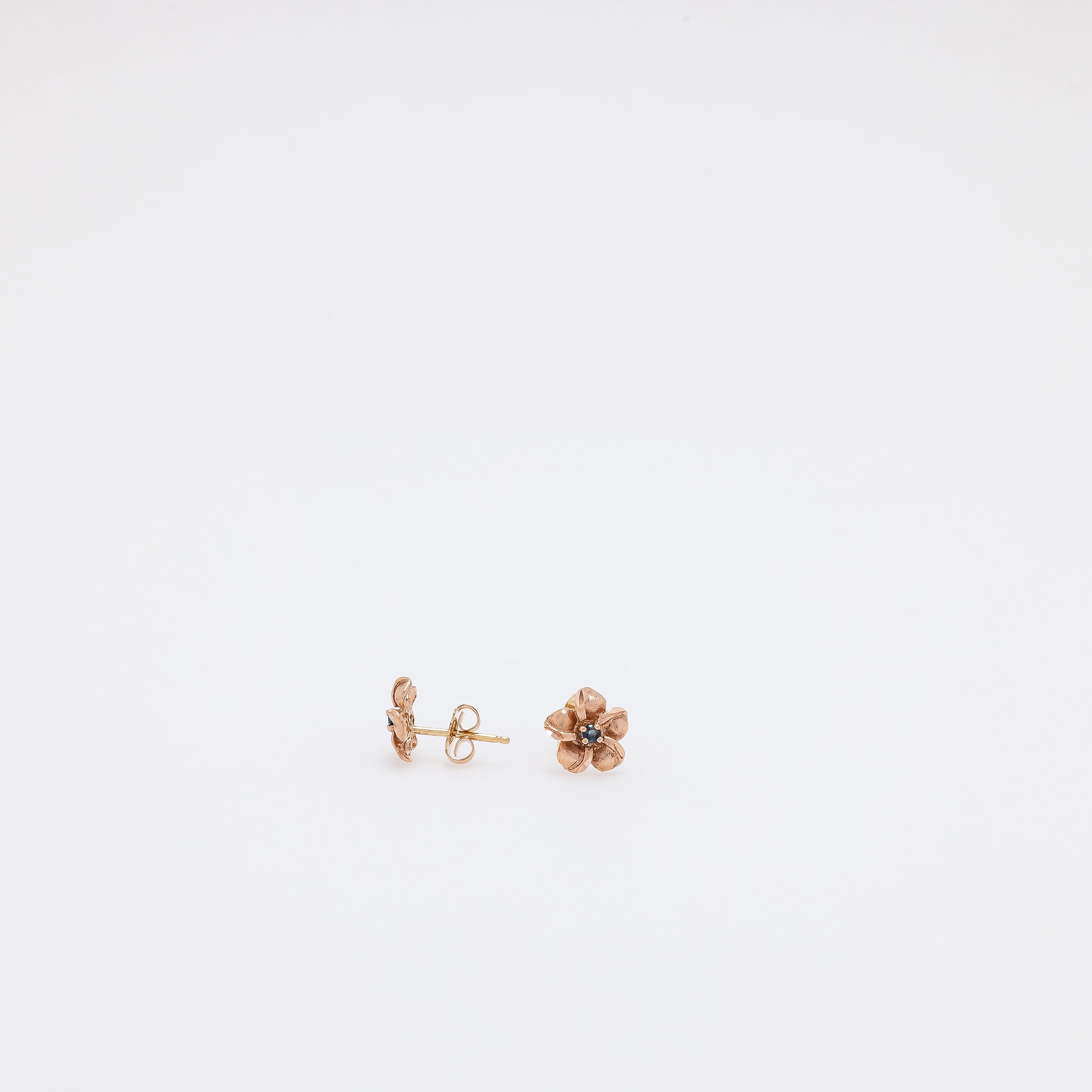 Baby Sapphire Plumeria Studs in Rose Gold