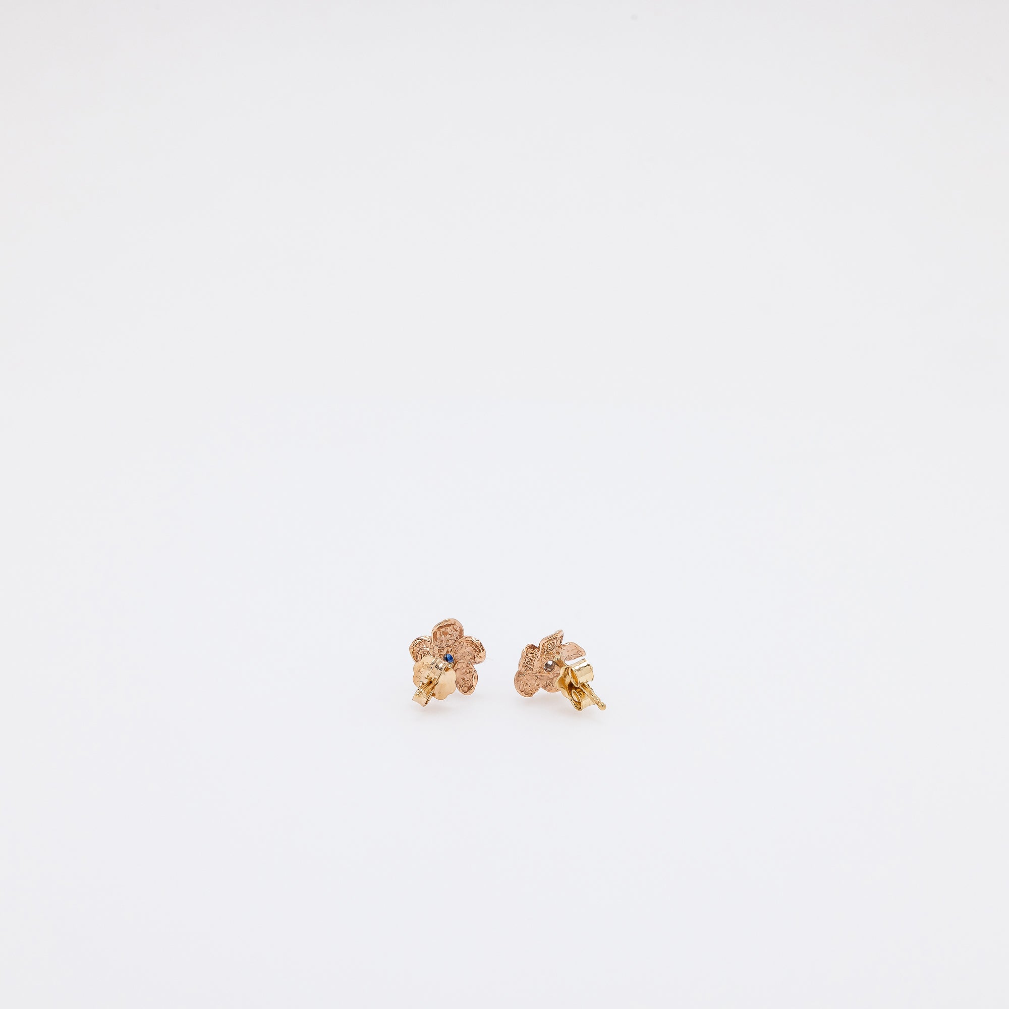 Baby Sapphire Plumeria Studs in Rose Gold