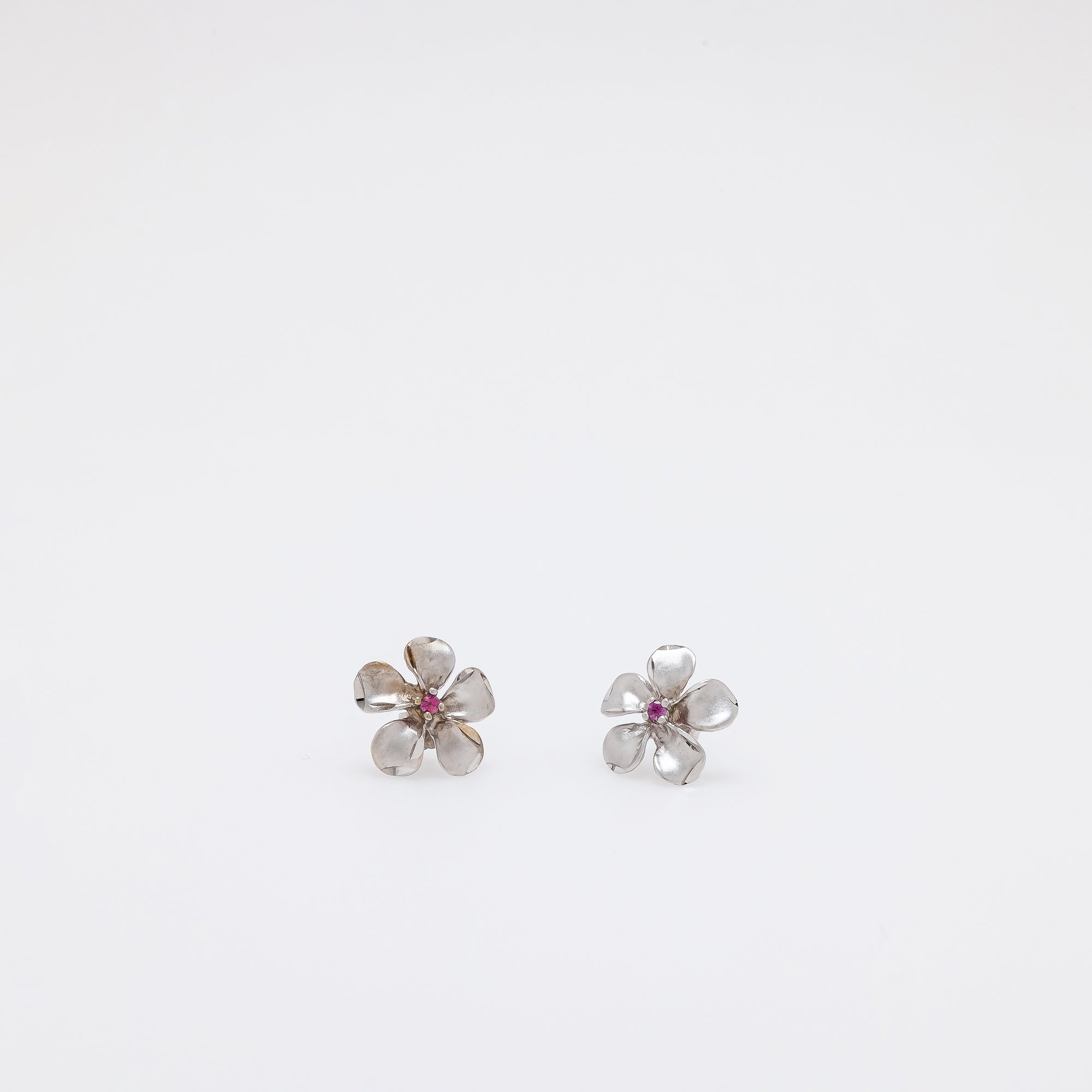 Pink Sapphire Plumeria Studs in White Gold