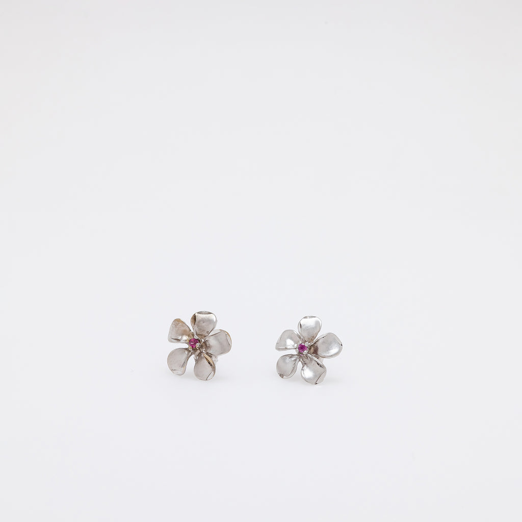 Pink Sapphire Plumeria Studs in White Gold