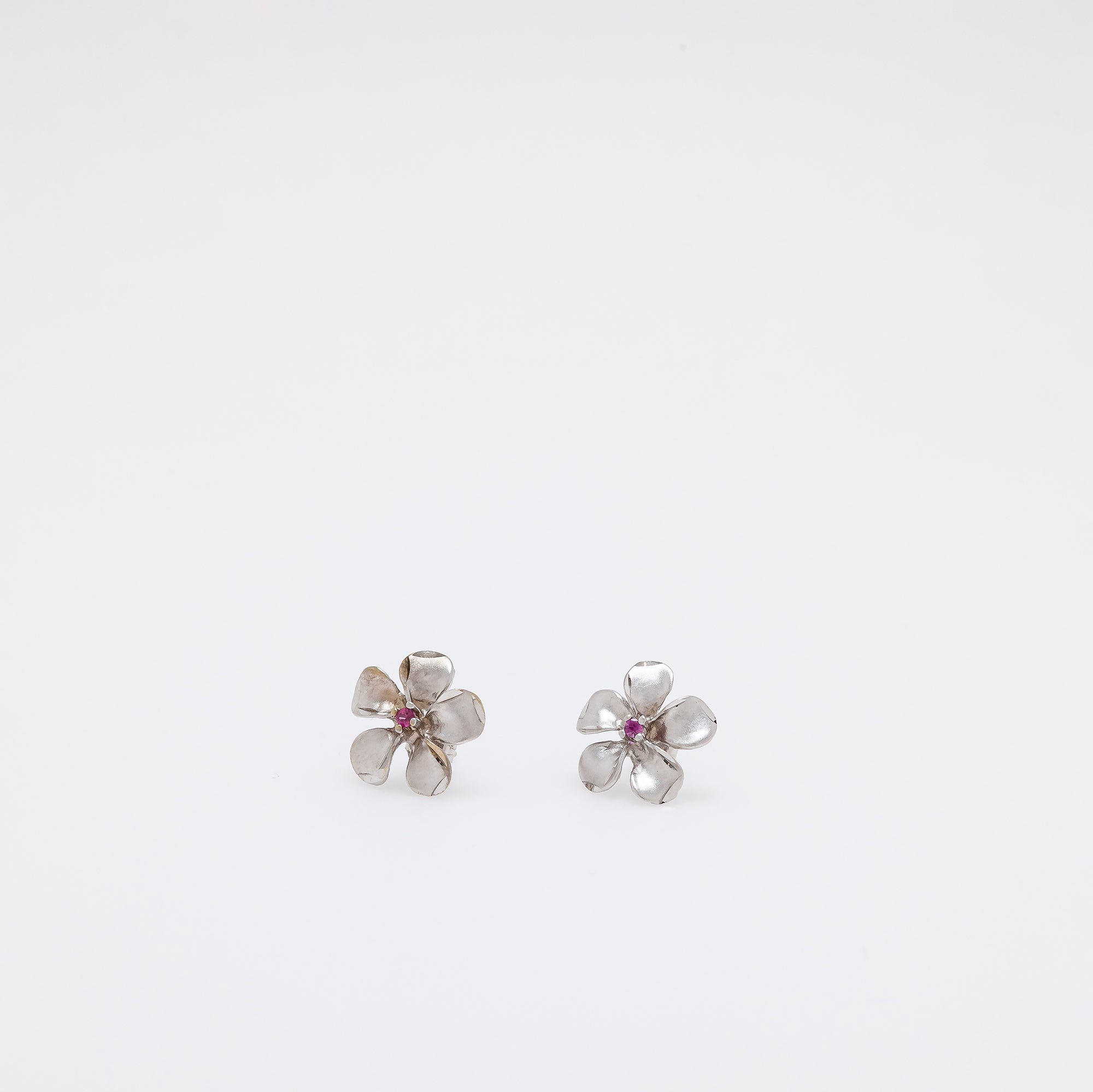 Pink Sapphire Plumeria Studs in White Gold