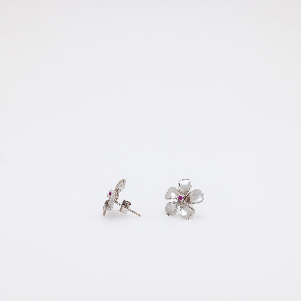 Pink Sapphire Plumeria Studs in White Gold