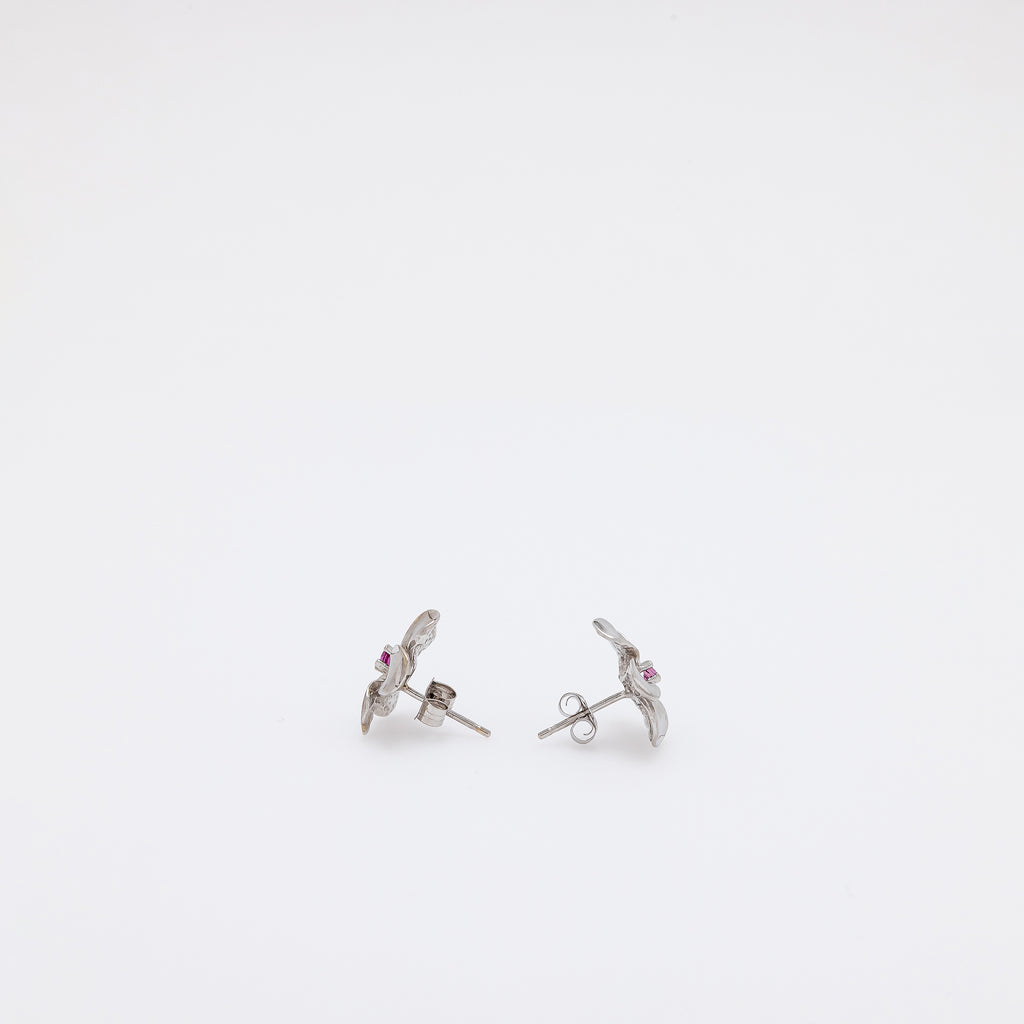 Pink Sapphire Plumeria Studs in White Gold
