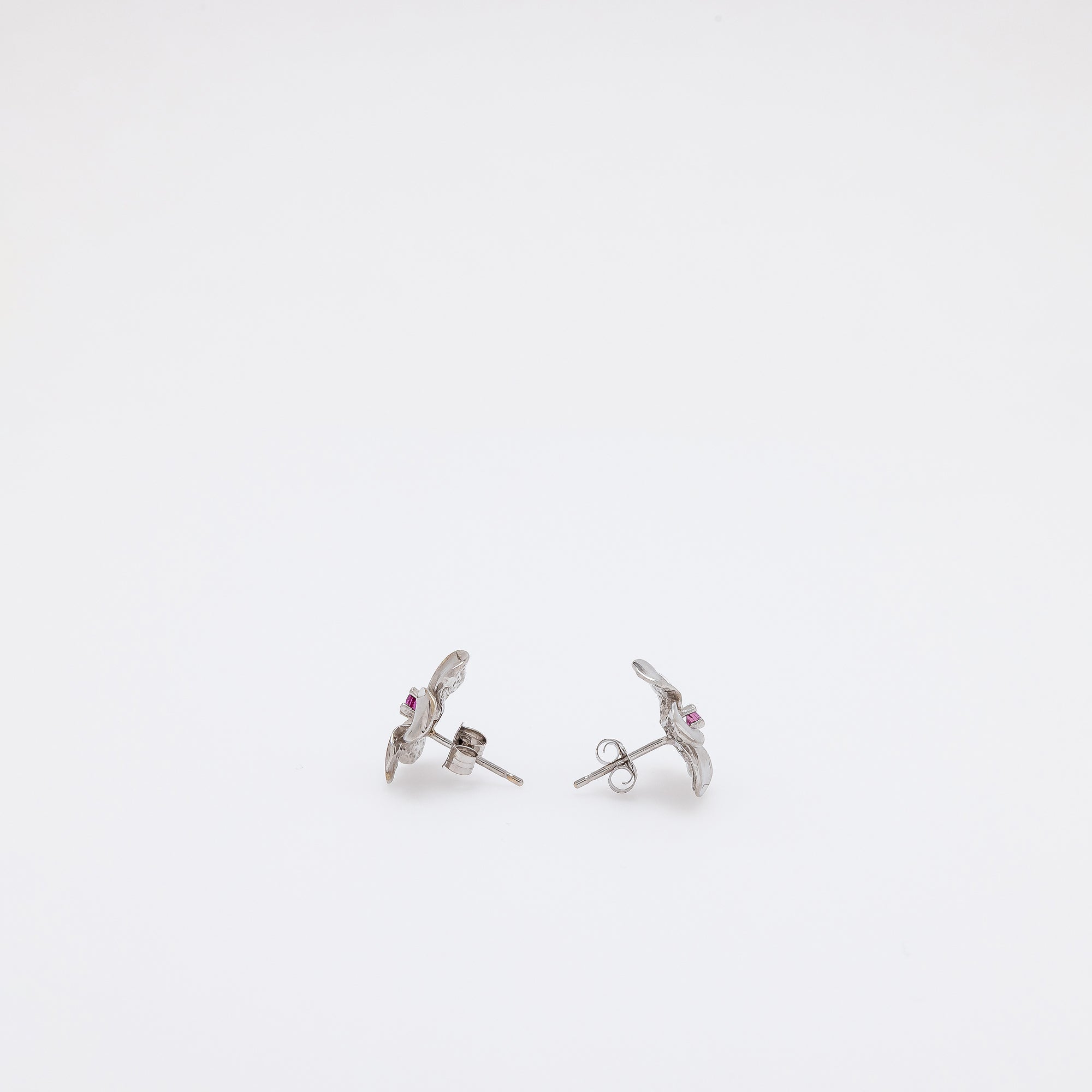 Pink Sapphire Plumeria Studs in White Gold