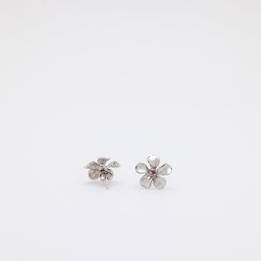 Pink Sapphire Plumeria Studs in White Gold