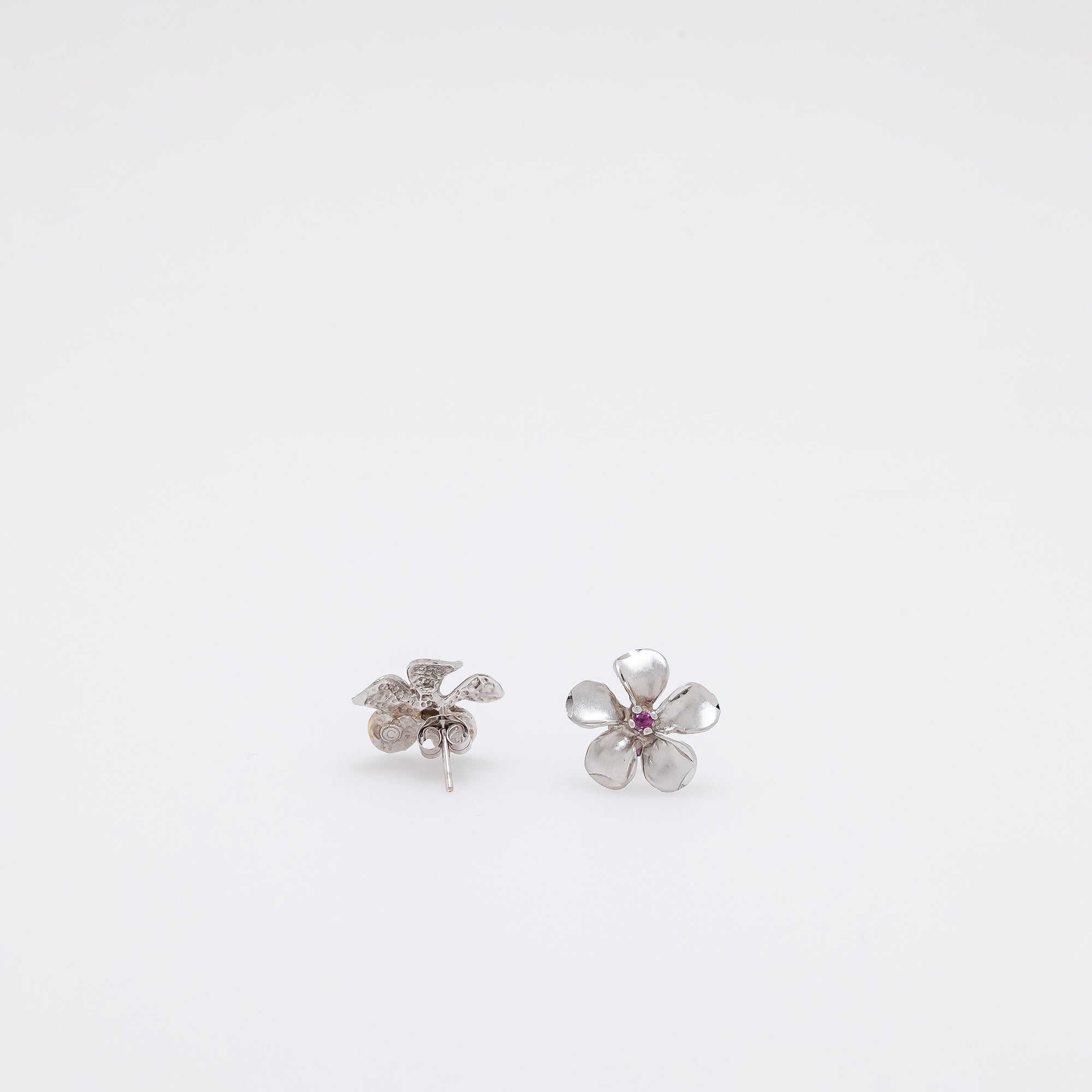 Pink Sapphire Plumeria Studs in White Gold