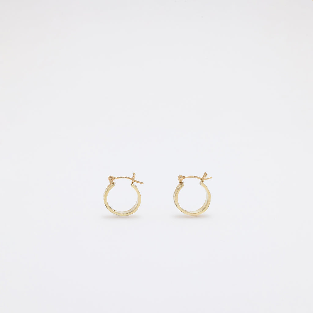 Single Plumeria + Hawaiian Heritage Engraved Huggie Hoops in Green Gold
