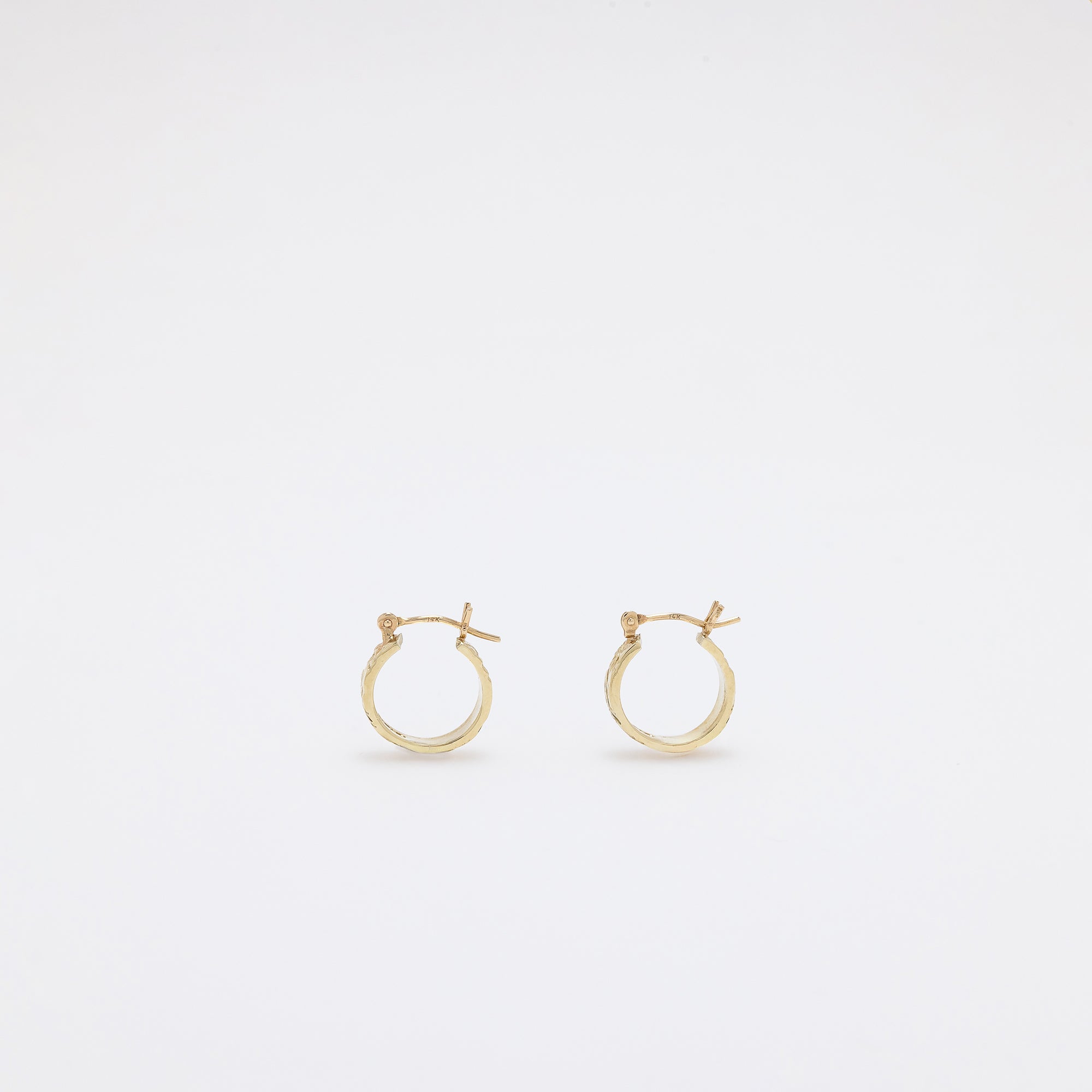 Single Plumeria + Hawaiian Heritage Engraved Huggie Hoops in Green Gold