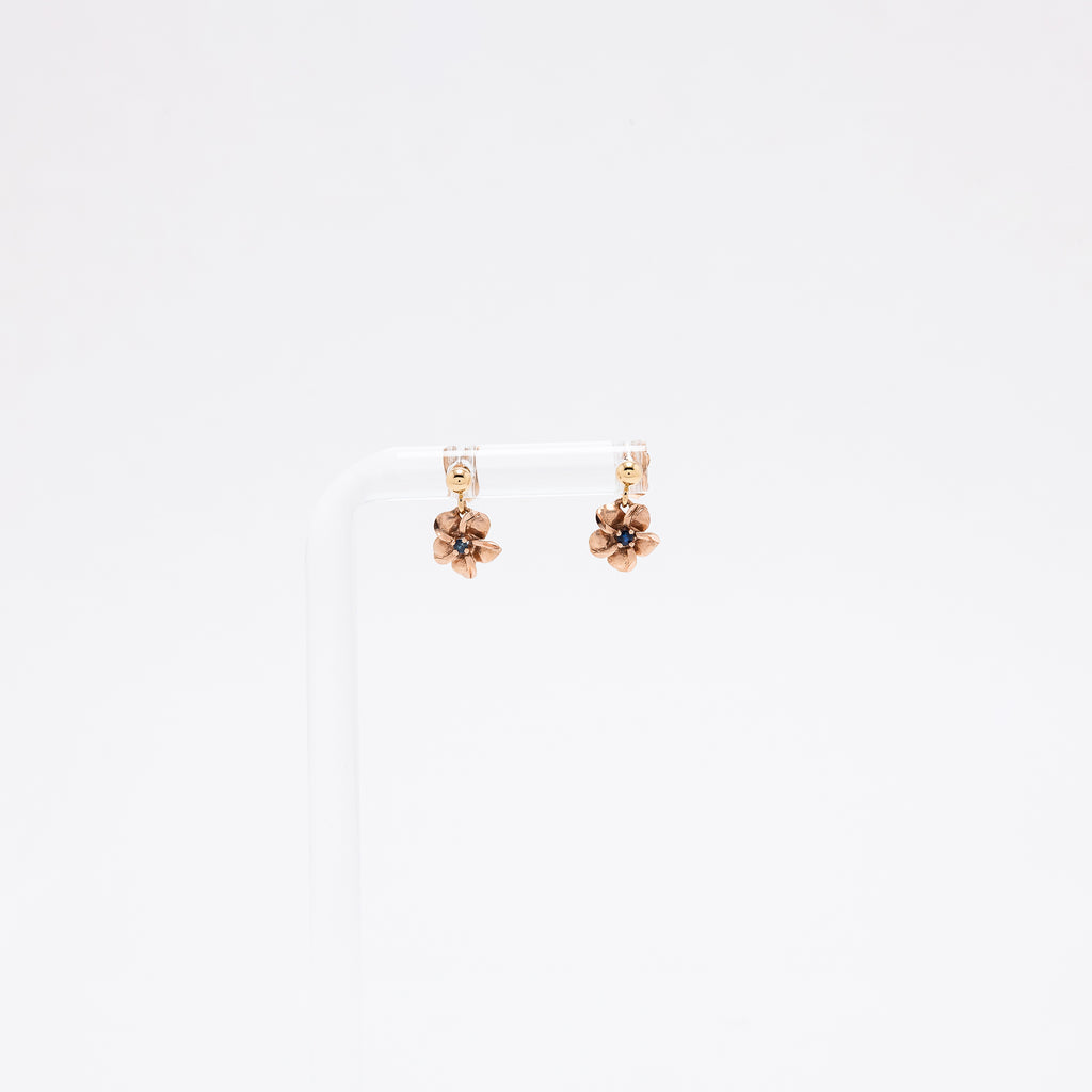 Baby Sapphire Plumeria Dangling Studs in Rose Gold