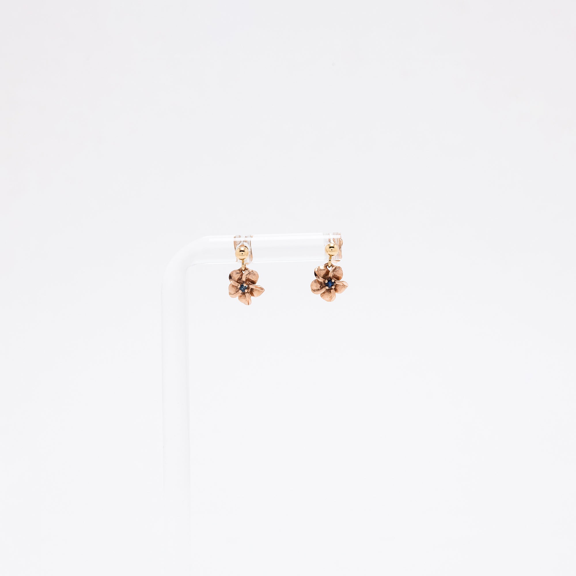 Baby Sapphire Plumeria Dangling Studs in Rose Gold