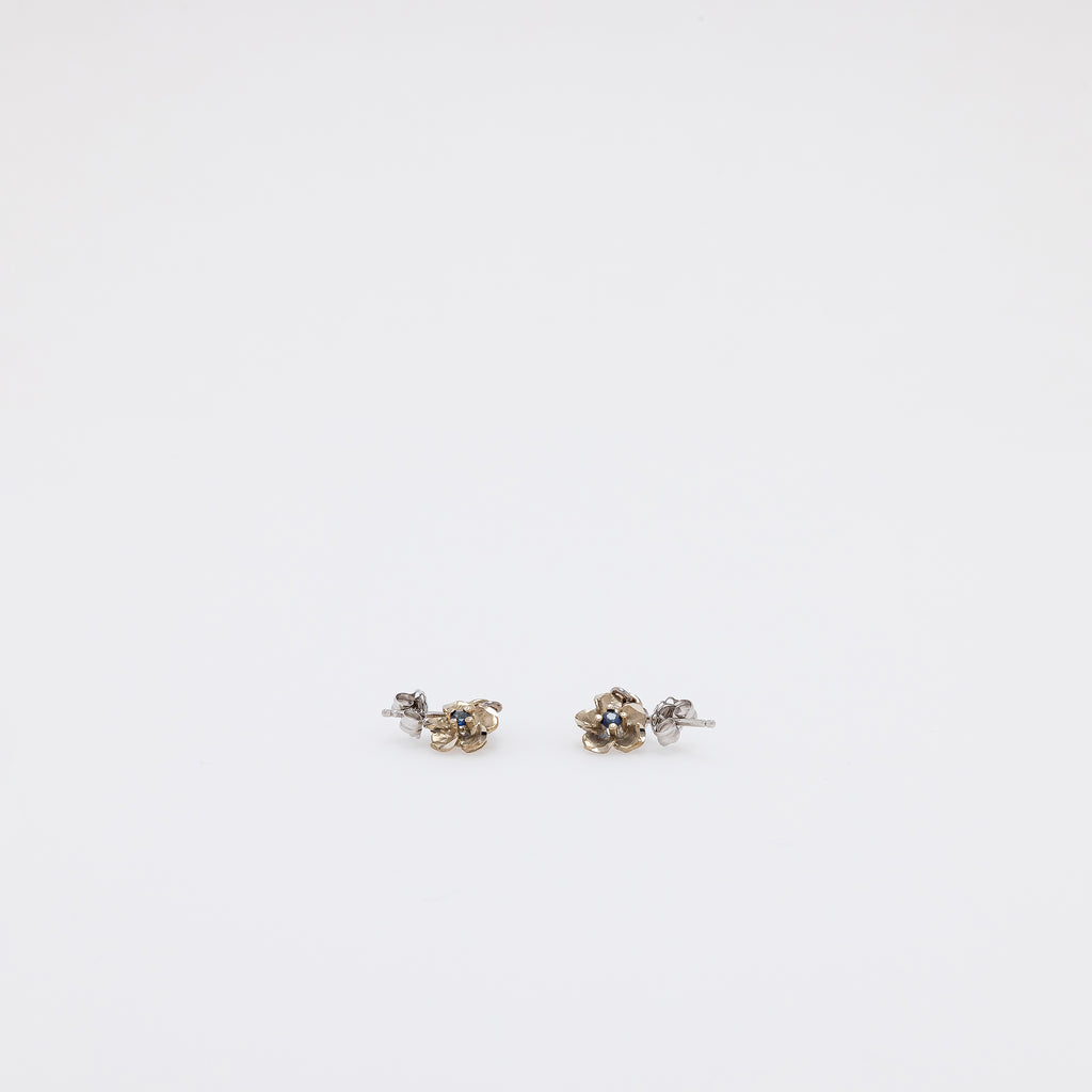 Baby Sapphire Plumeria Dangling Studs in White Gold
