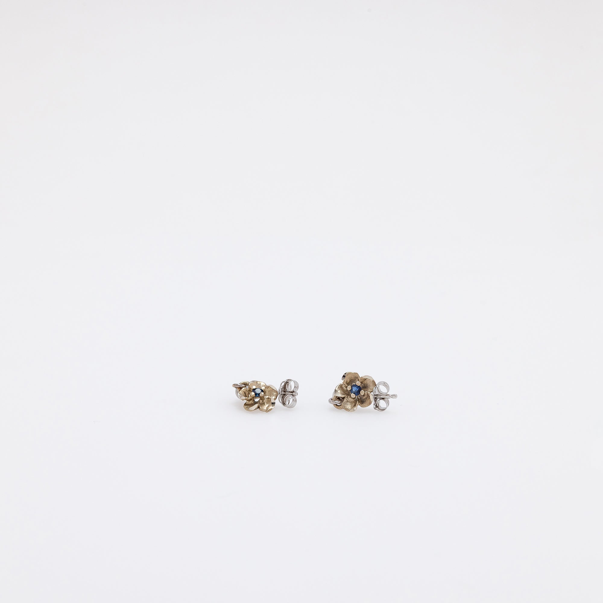 Baby Sapphire Plumeria Dangling Studs in White Gold