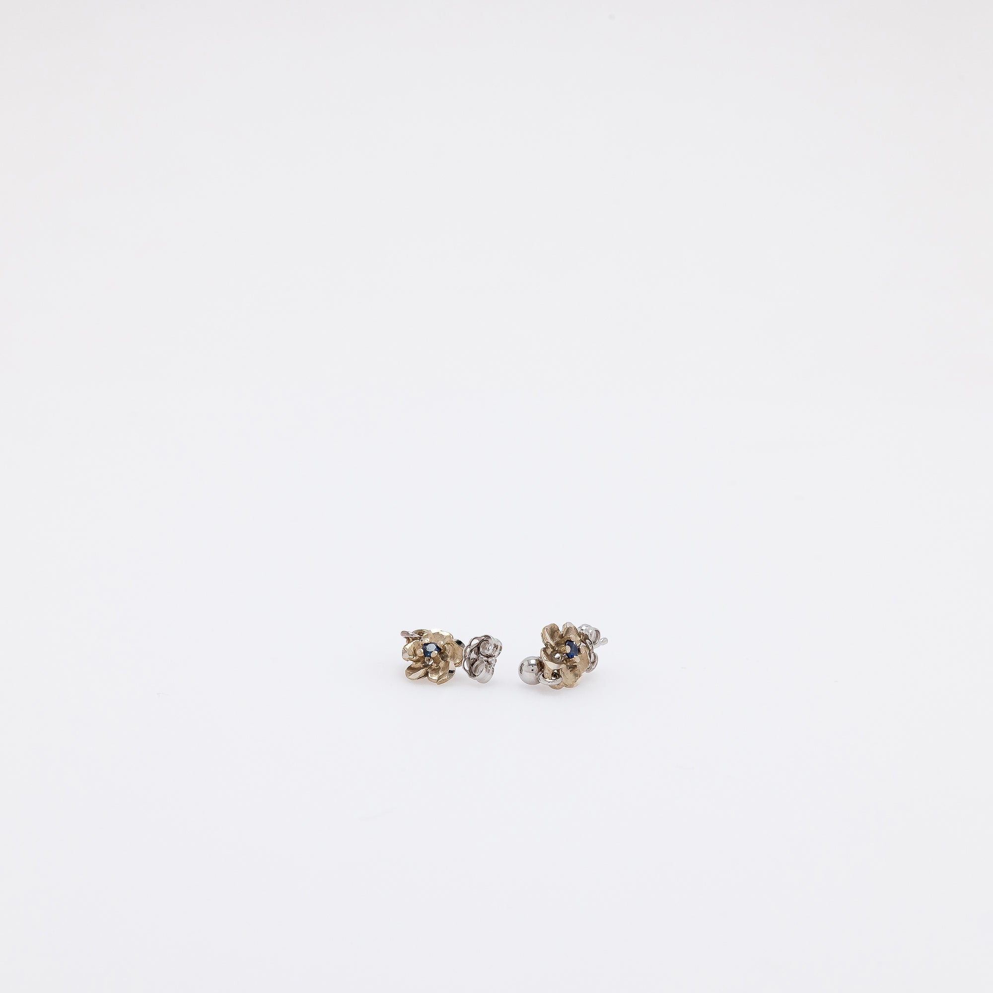 Baby Sapphire Plumeria Dangling Studs in White Gold