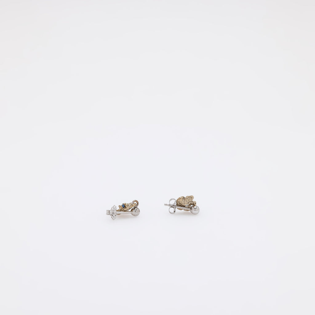 Baby Sapphire Plumeria Dangling Studs in White Gold