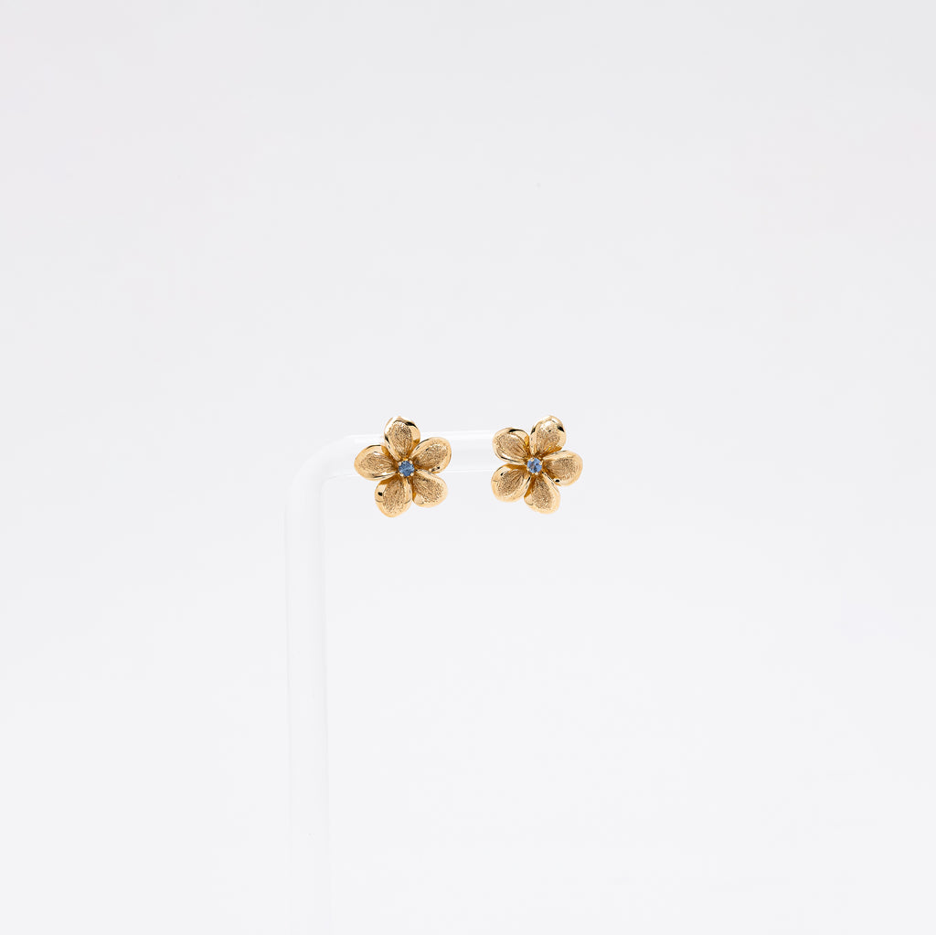 Sapphire Plumeria Textured Studs in Yellow Gold - Small Size