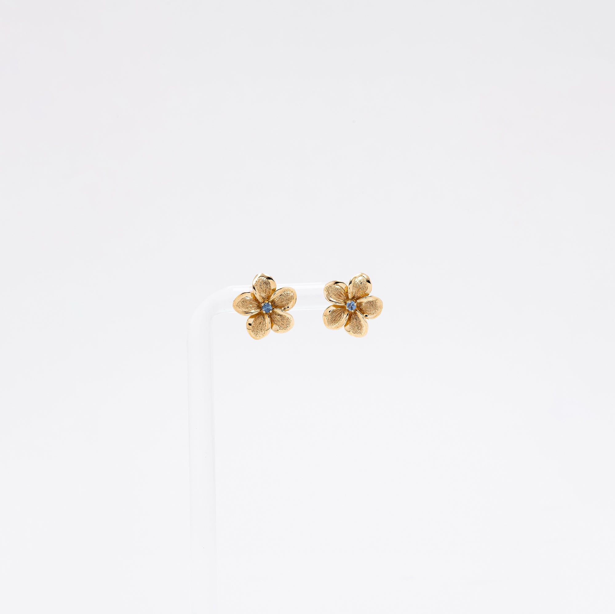 Sapphire Plumeria Textured Studs in Yellow Gold - Small Size