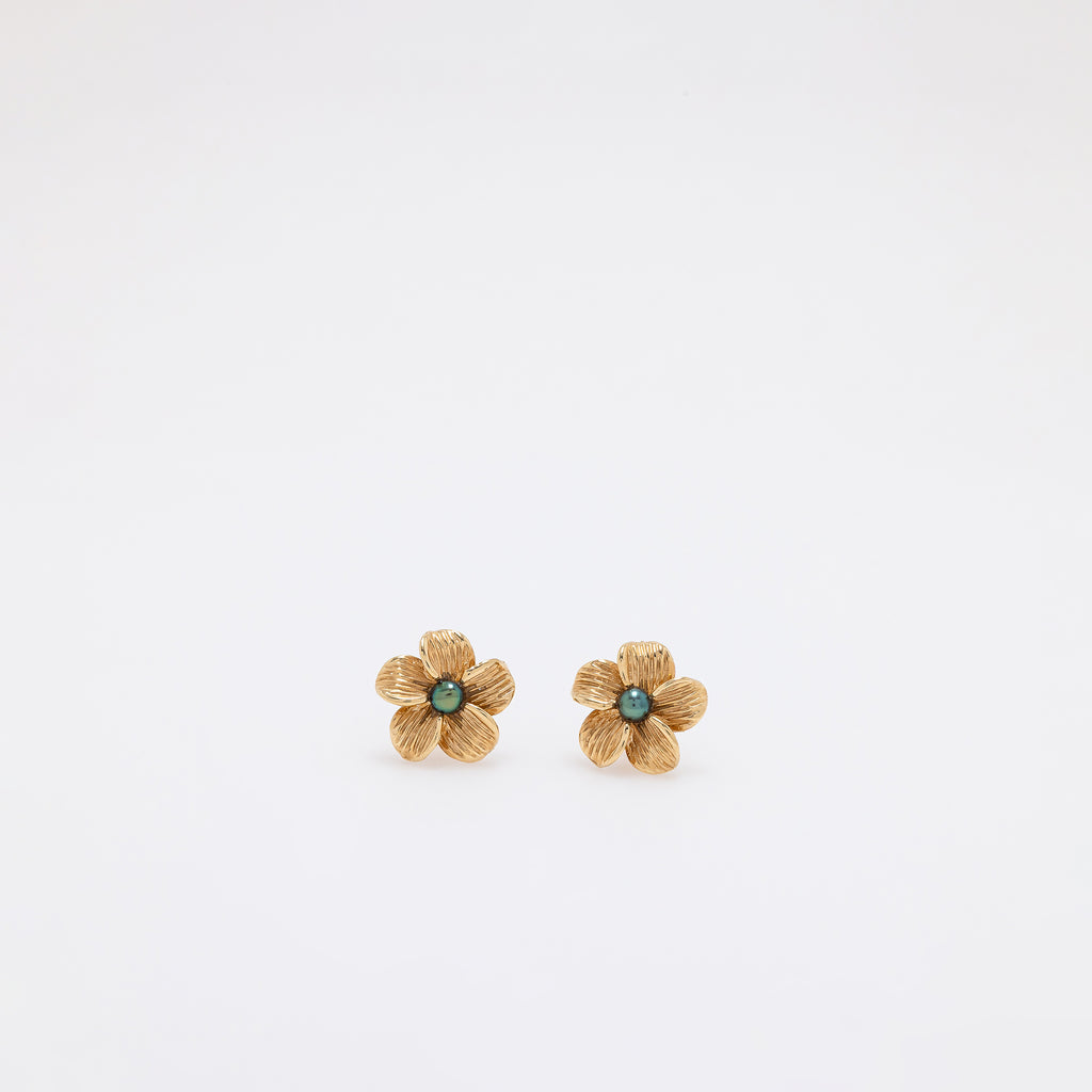 Tahitian Pearl Plumeria Studs
