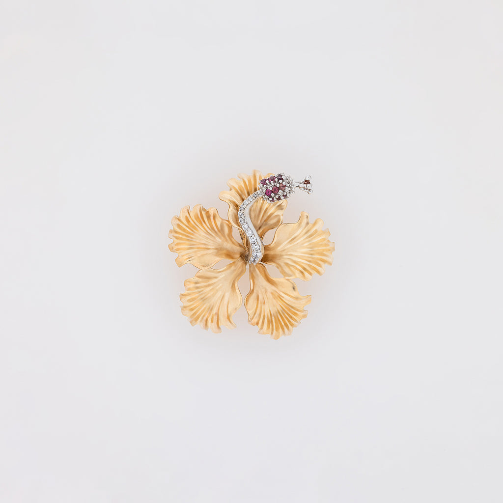 XL Diamonds + Pink Sapphires Hibiscus Pendant