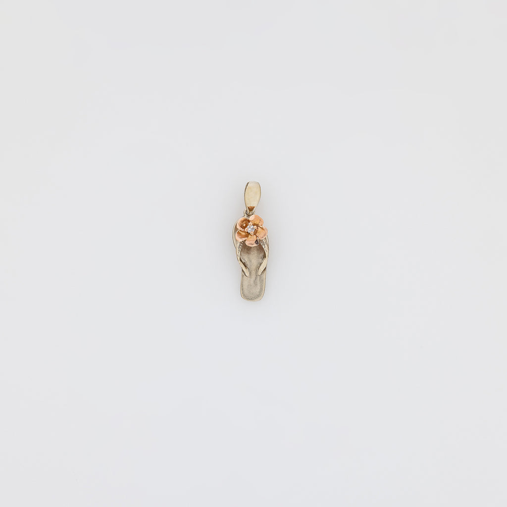 Dangling Rose Gold Plumeria on Green Gold Slippah