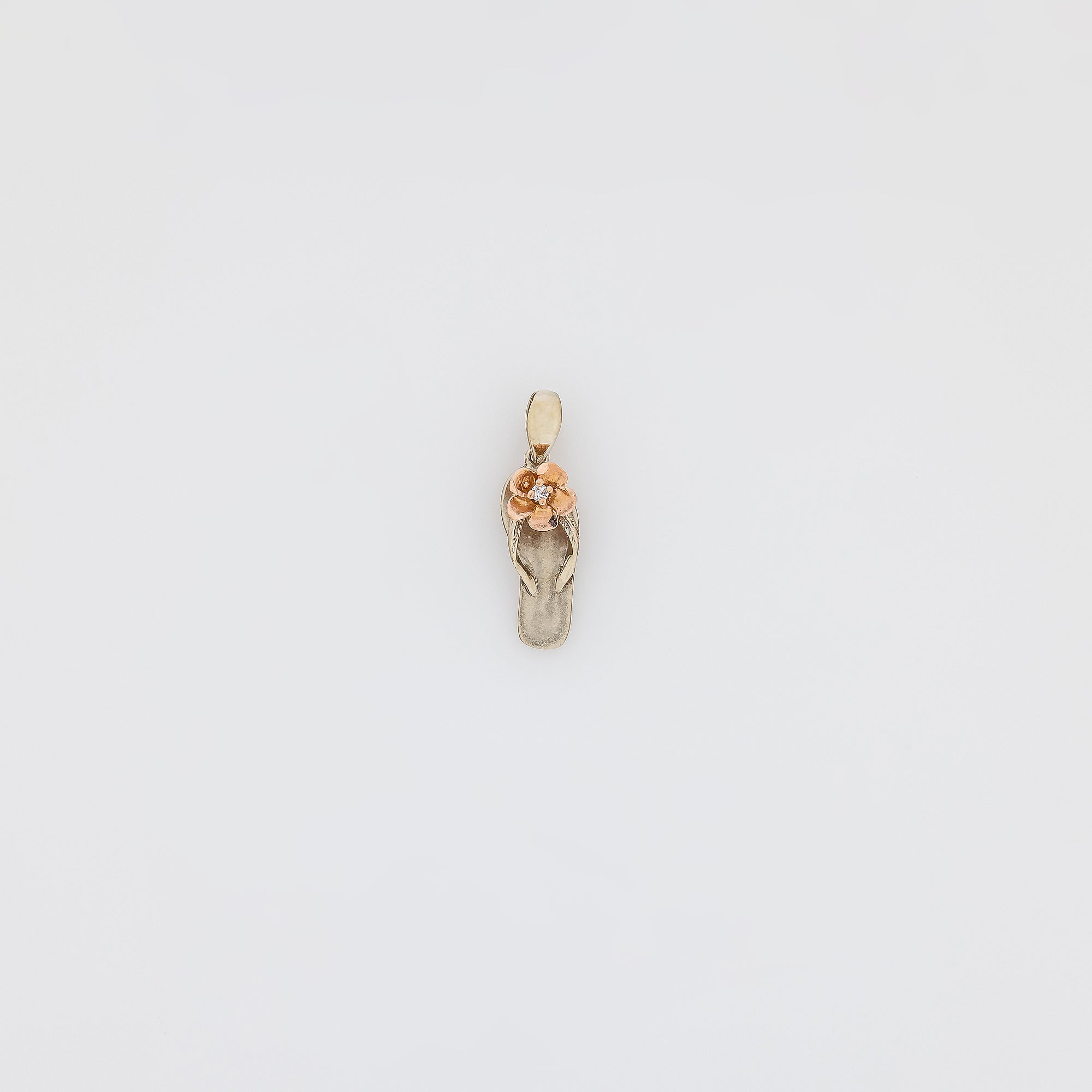 Dangling Rose Gold Plumeria on Green Gold Slippah
