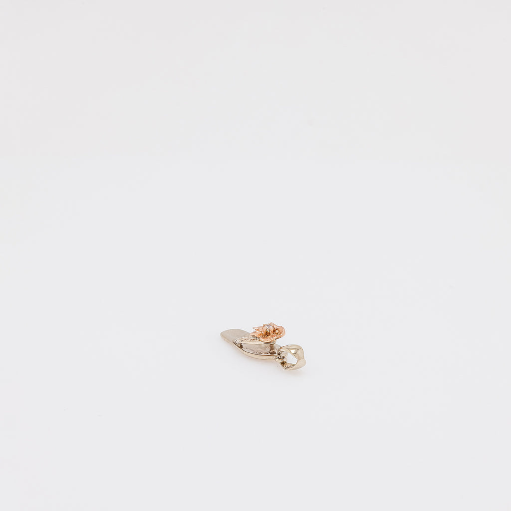 Dangling Rose Gold Plumeria on Green Gold Slippah