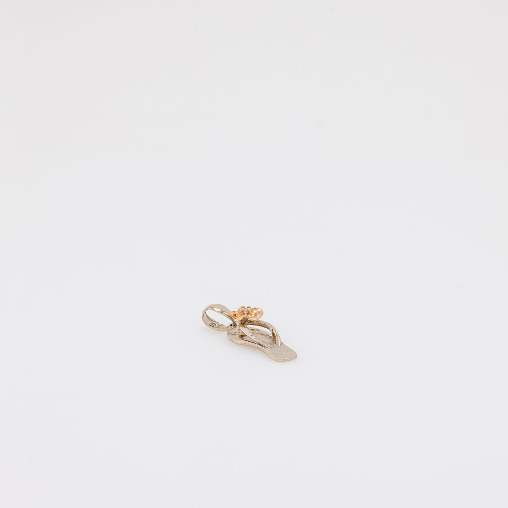 Dangling Rose Gold Plumeria on Green Gold Slippah
