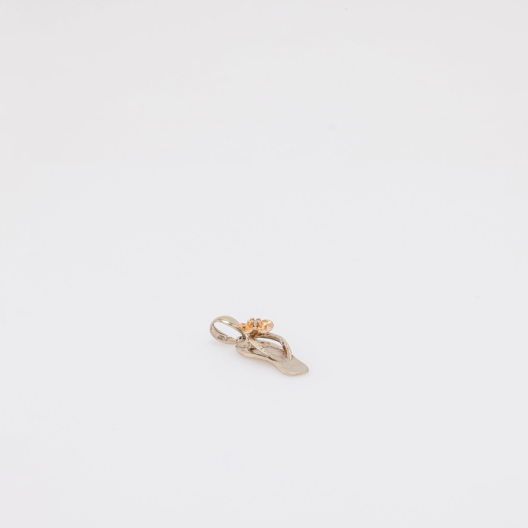 Dangling Rose Gold Plumeria on Green Gold Slippah