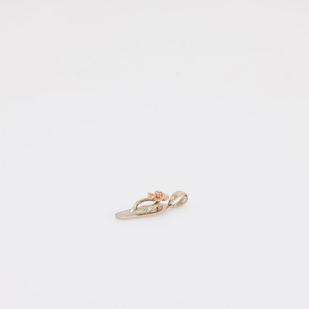 Dangling Rose Gold Plumeria on Green Gold Slippah
