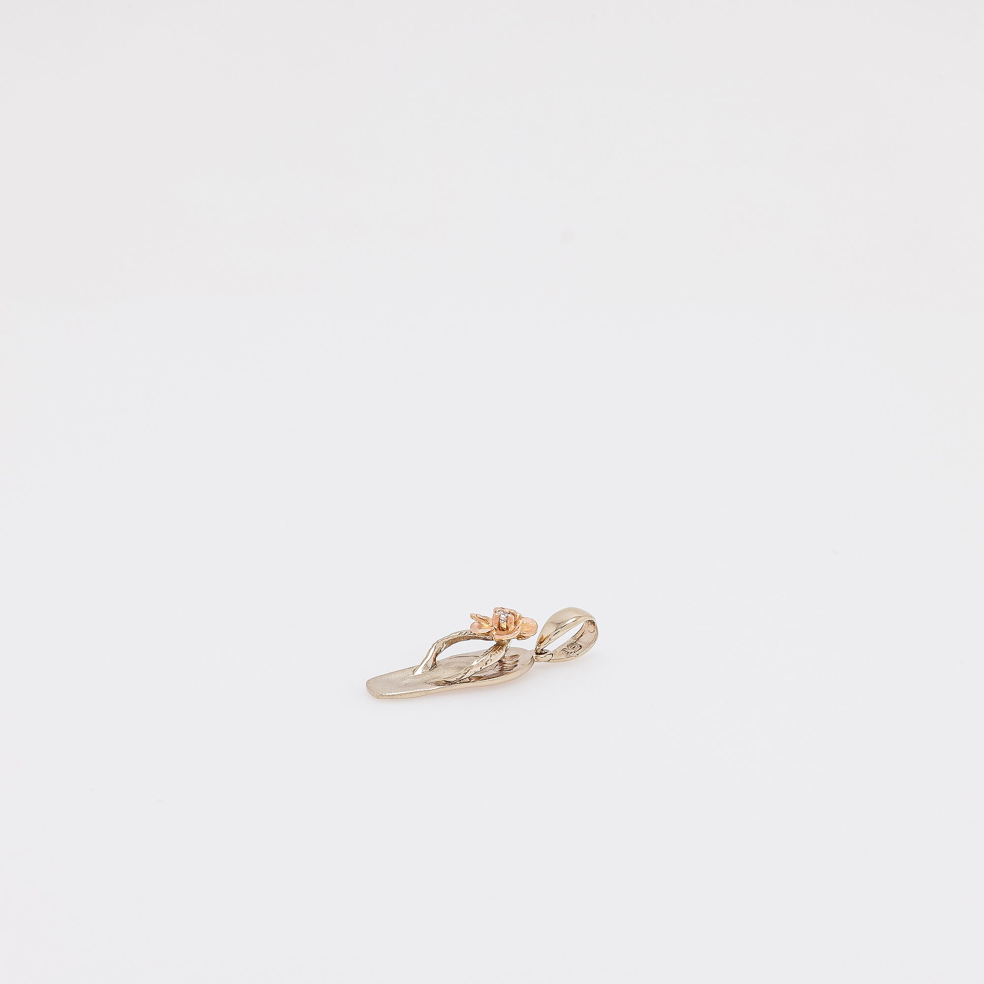 Dangling Rose Gold Plumeria on Green Gold Slippah