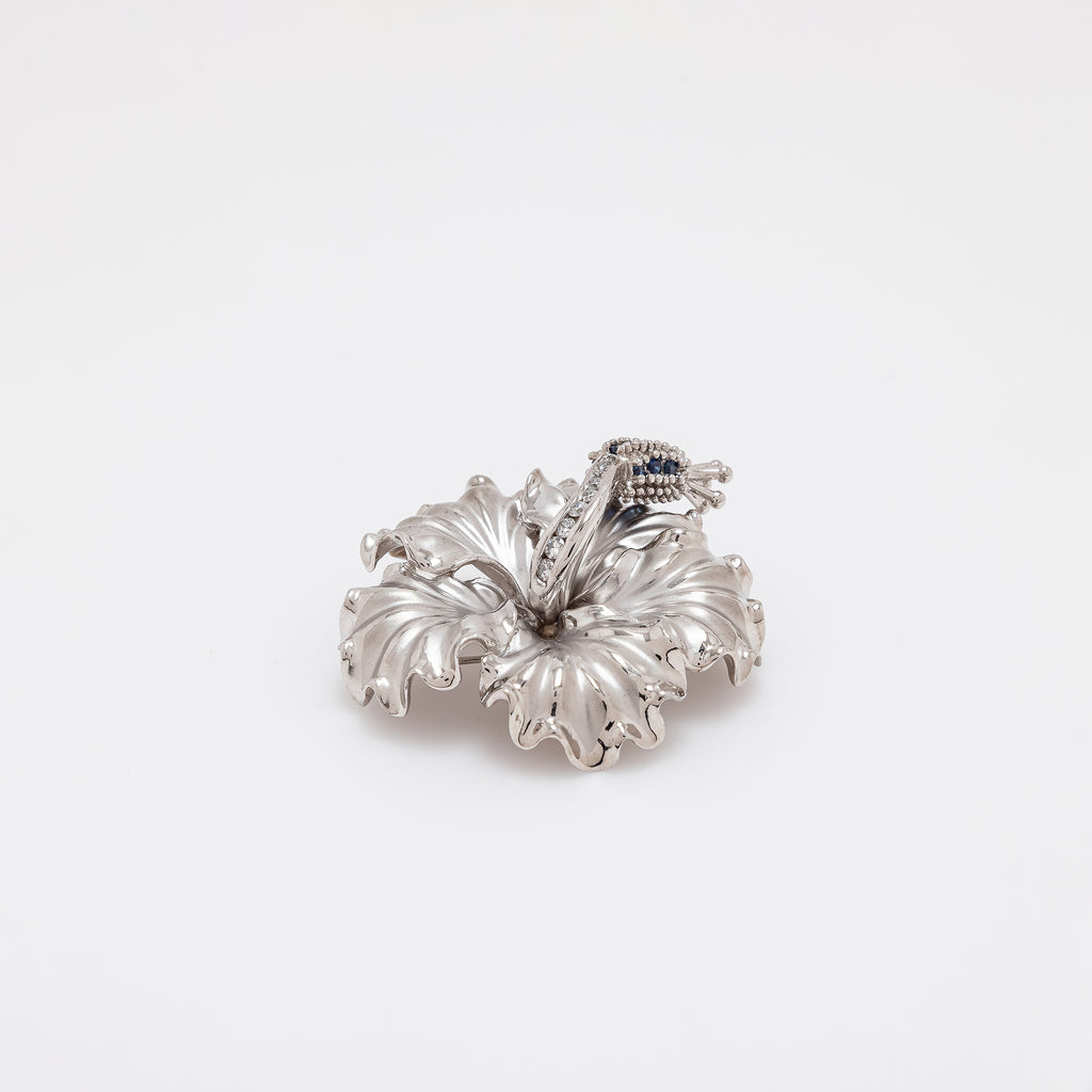 Jumbo Hibiscus Pendant + Brooch with Sapphires + Diamonds